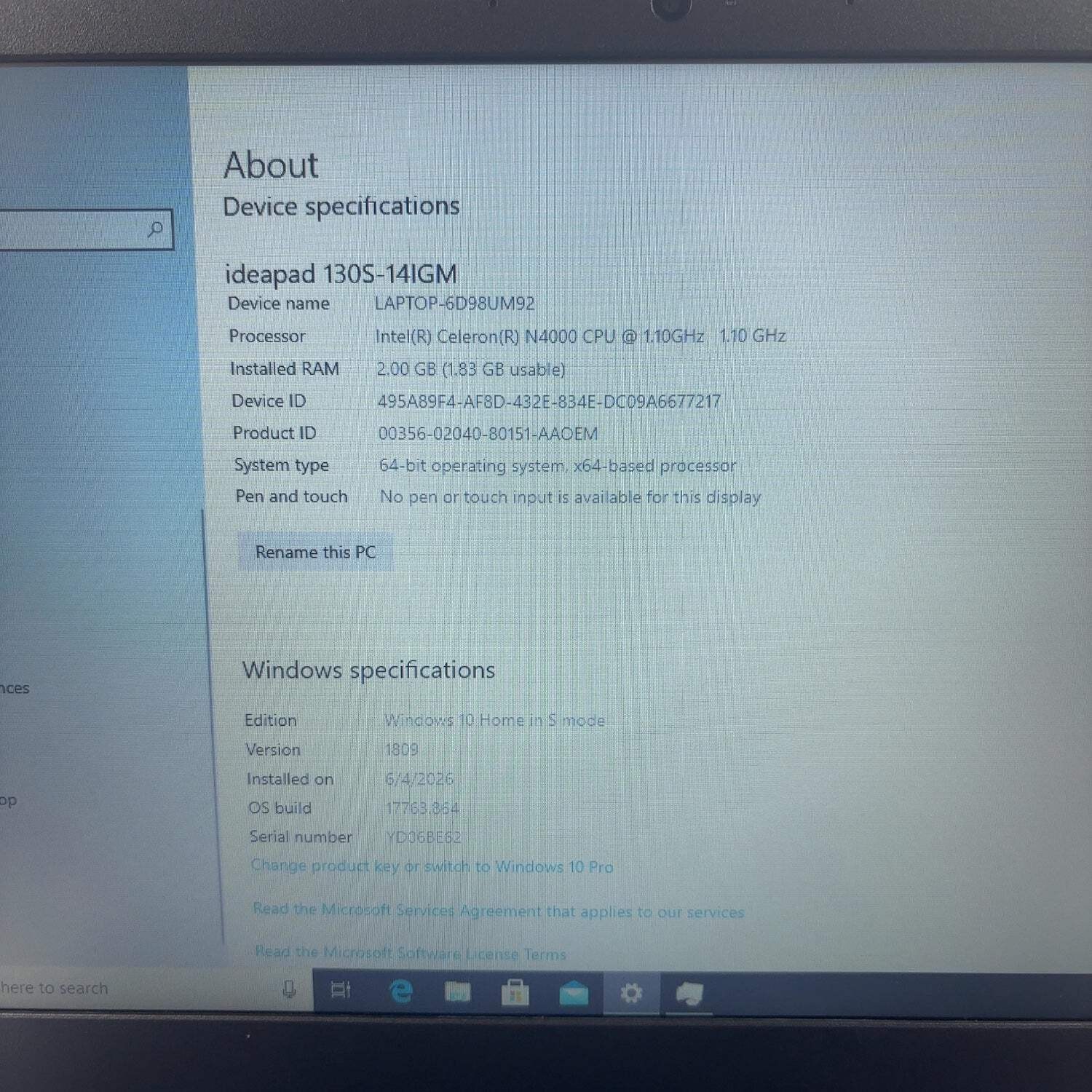 Lenovo IdeaPad S130-14IGM 14″ Celeron N4000 1.1GHz 2GB RAM 32GB SSD