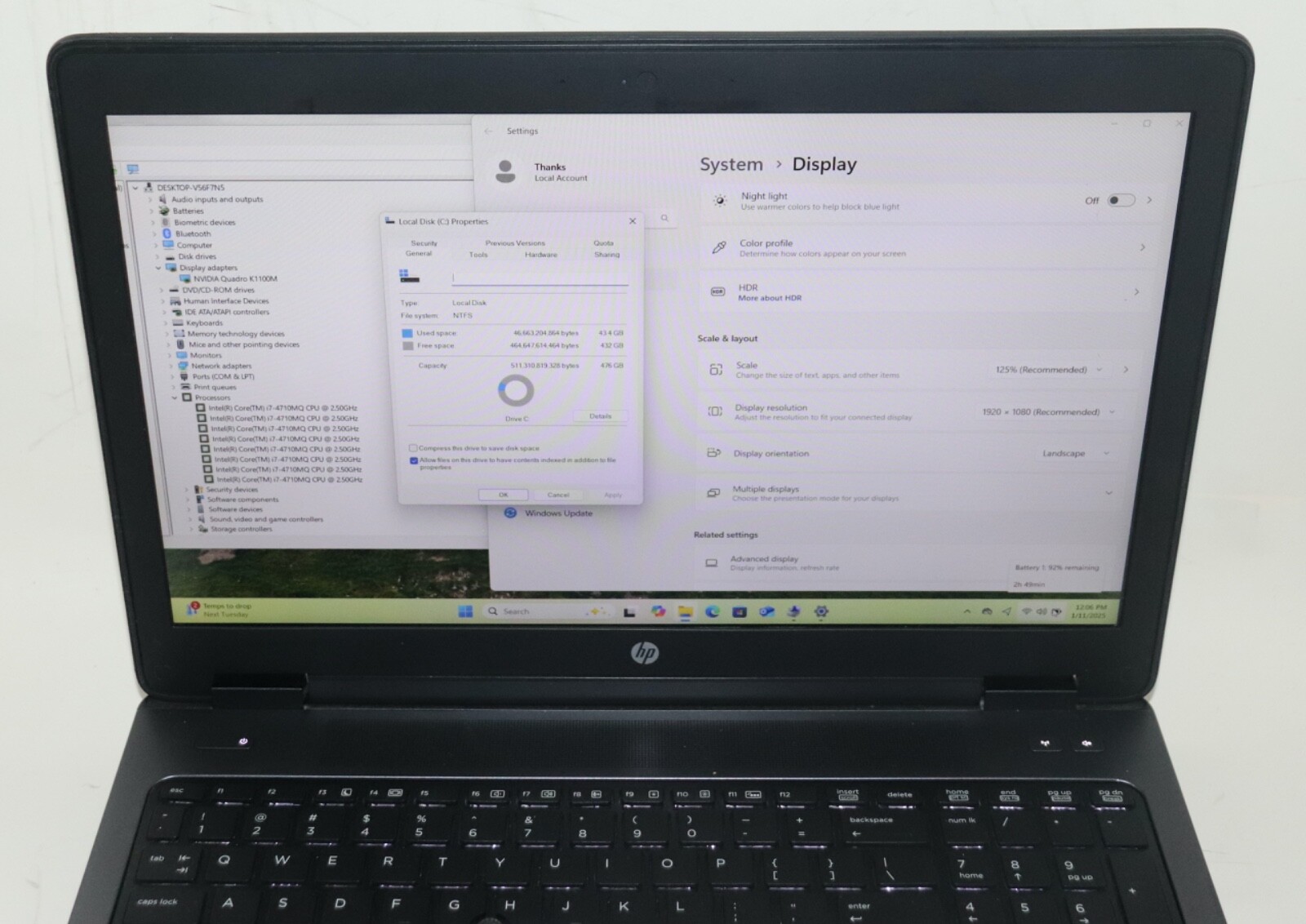 HP ZBOOK 15 Workstation|Intel core i7@2.50GHz|16GB RAM|512 SSD|WIN11|Nvidia
