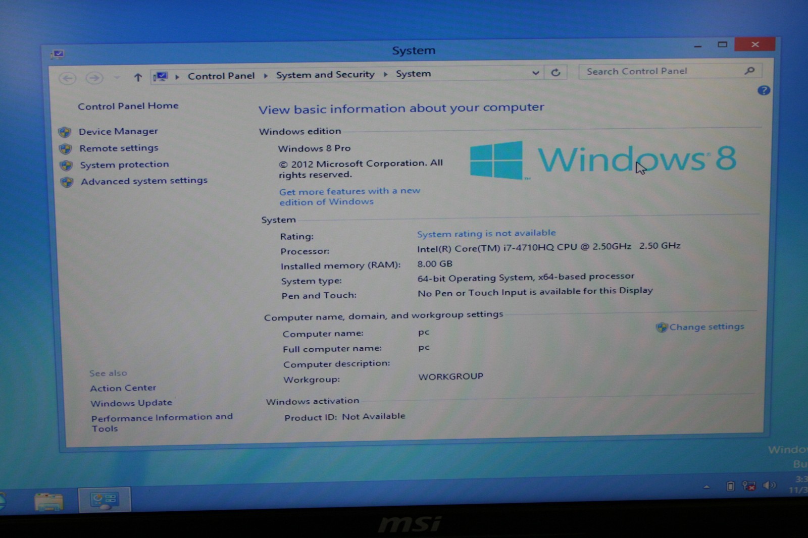 MSI MS-16GH Gaming Laptop i7-4710HQ 2.5GHz. 8GB Ram 512GB SSD HDD Win 8 AS IS
