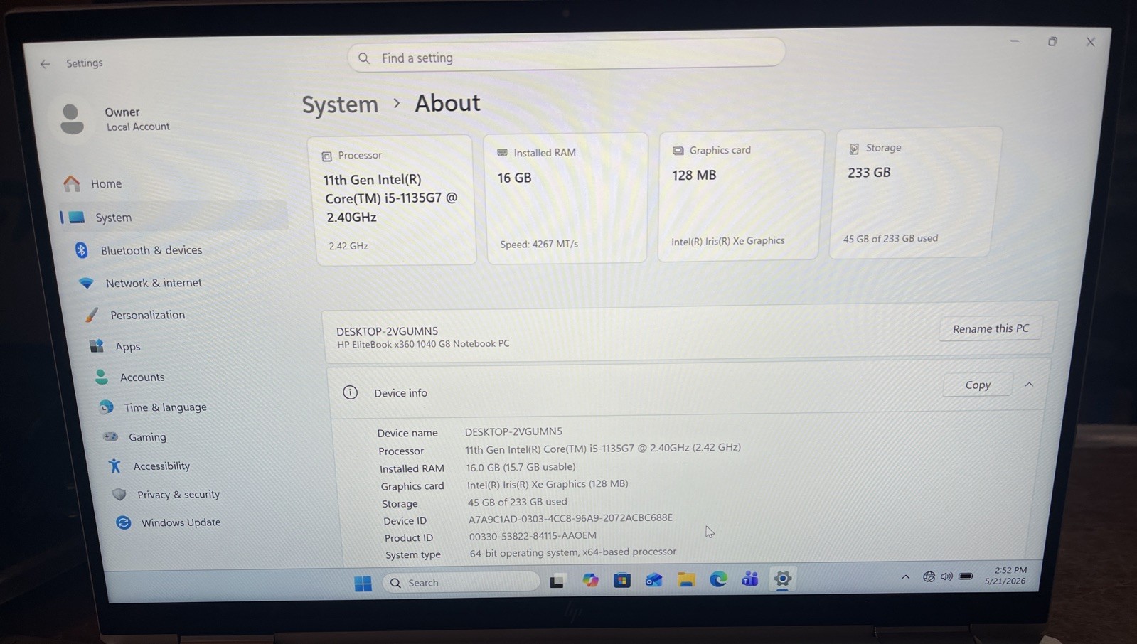 HP EliteBook x360 1040 G8 14″ i5-1135G7@2.4GHz, 16GB RAM, 250GB M2, Win 11 Pro