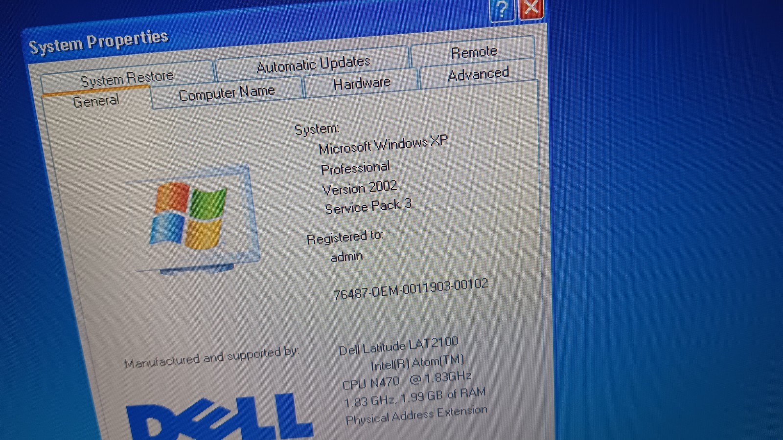 Dell Latitude 2110 Laptop Intel Atom N470 @ 1.83GHz 2GB 10.1″ LCD Windows XP pro