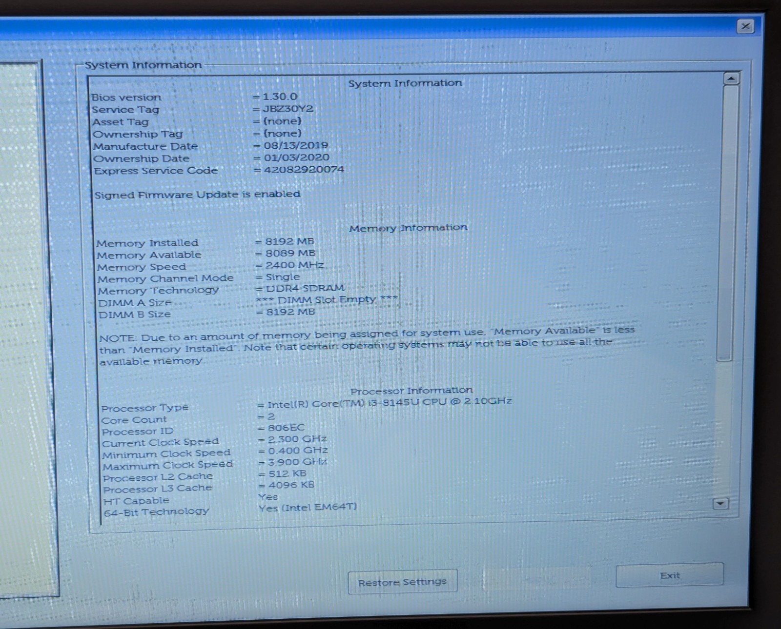 Incomplete Dell Inspiron 3583 15.6″ Touch Laptop Intel i3-8145U 2.10GHz 8GB RAM