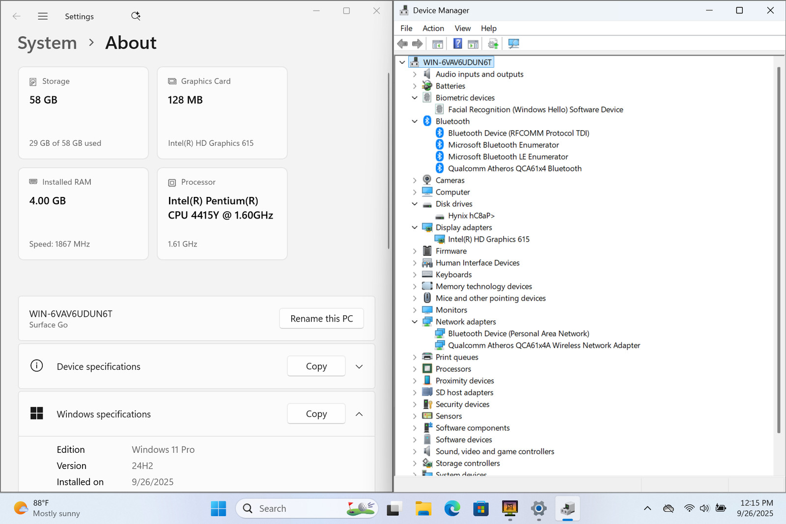 Microsoft Surface Go 10 1900 x 1200 Touch PENTIUM 4415Y 4GB W10P IRCam
