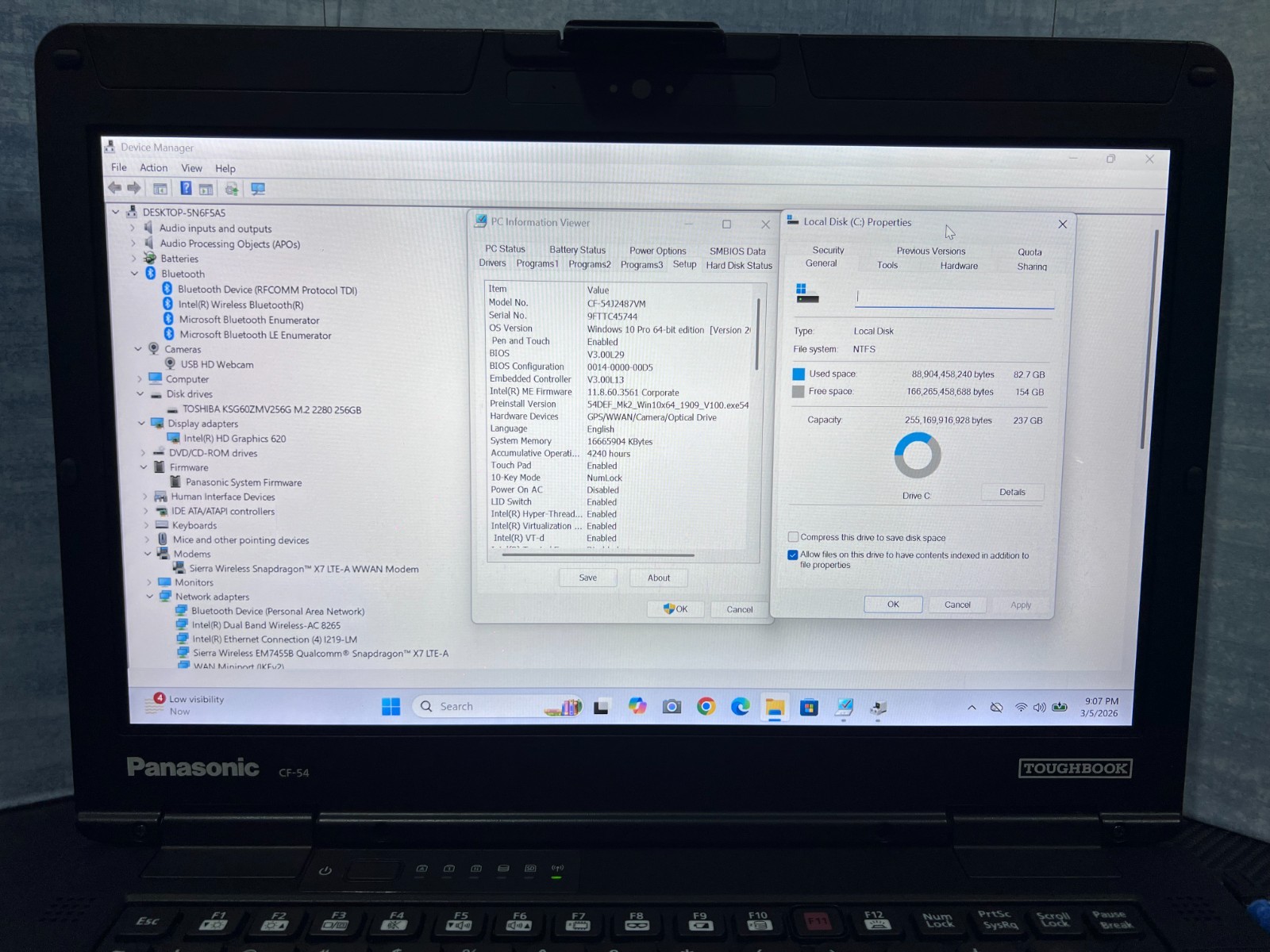 CF-54J2487VM, i5-7300U @2.60GHz, 256GB SSD M.2, 16GB, TOUCHSCREEN, 4G LTE, 4240H