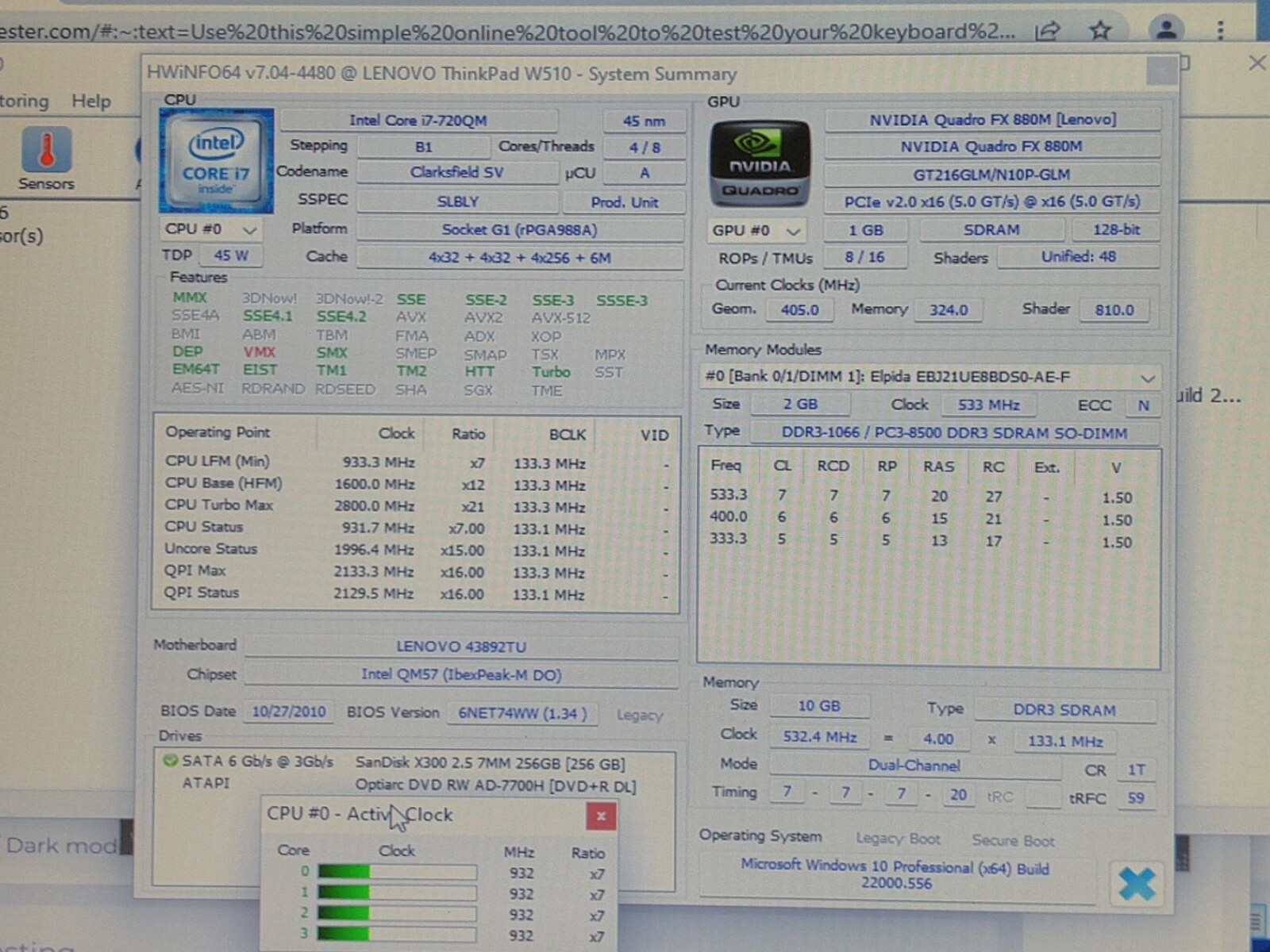Lenovo ThinkPad W510 pro 15.6″i7-Q720 1.6GH 10GB RAM 256GB SSD W11p*READ R96N4RF