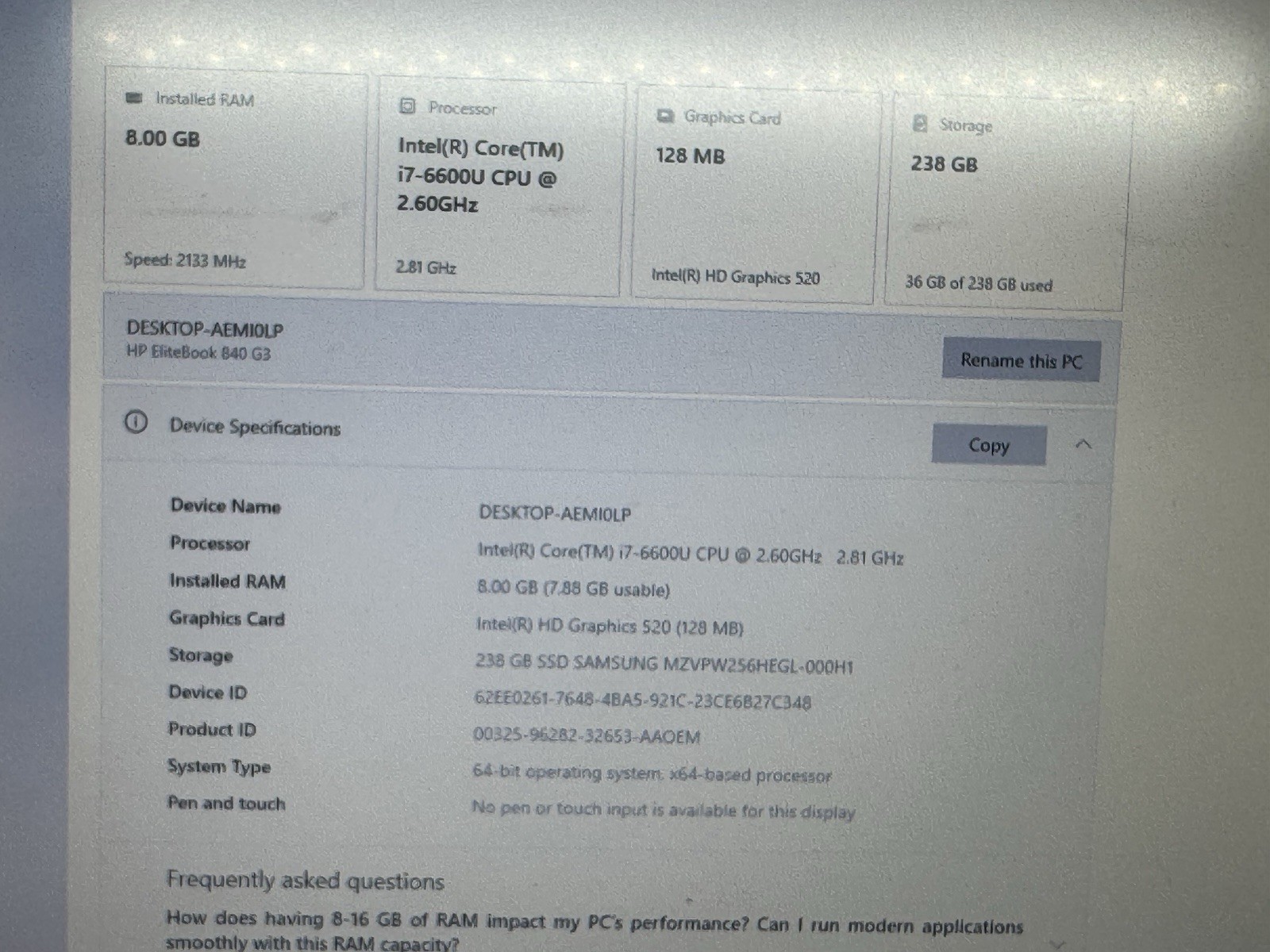 HP Elitebook 840 G3 14” (256GB SSD, Intel Core i7 6th Gen., 2.60 GHz, 8GB)…