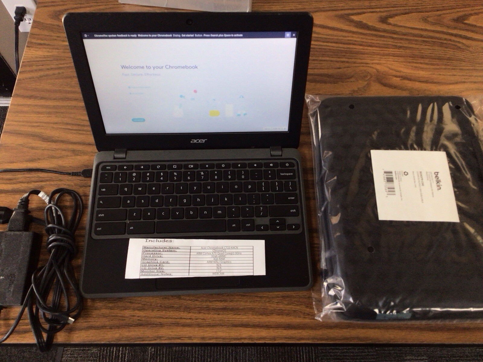 Acer Chromebook C722-K4CN 11.6″ Laptop ARM Cortex A73 2.0GHz 4GB 32GB eMMC +CASE