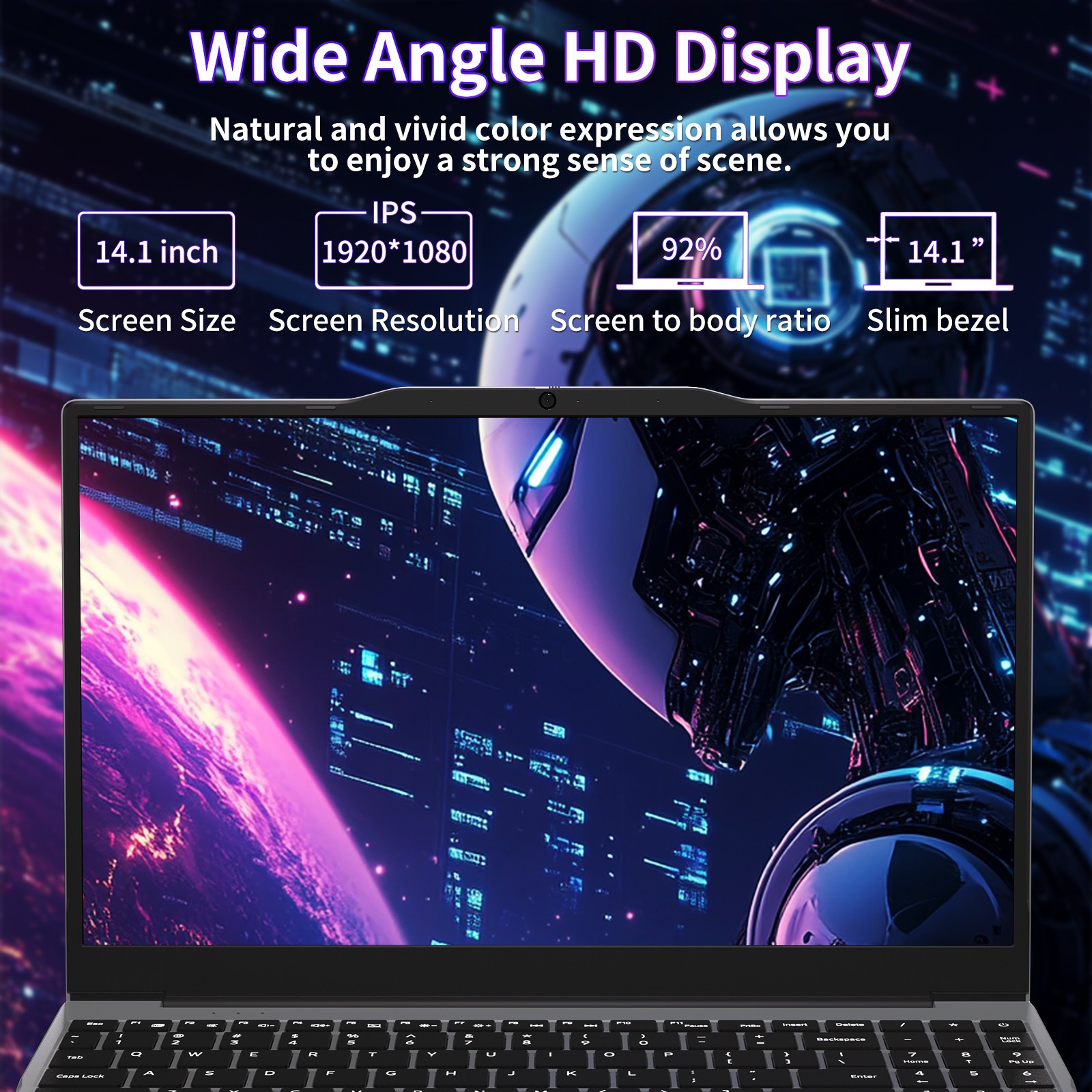 14.1″ FHD Portable Laptop 4-Core 2.9GHz N5095 8GB + 256GB for Business & Study