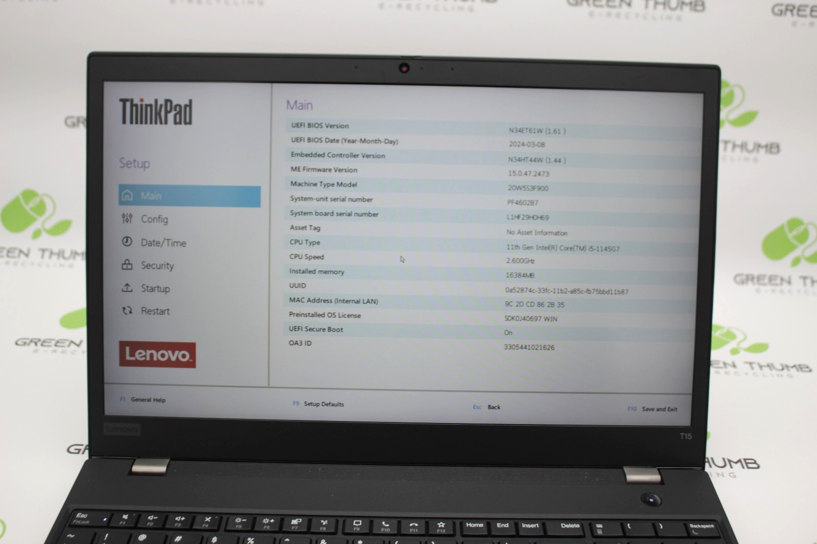 Lenovo ThinkPad T15 Gen 2 Laptop i5-1145G7 2.6GHz 16GB RAM NO OS NO SSD GRADE A
