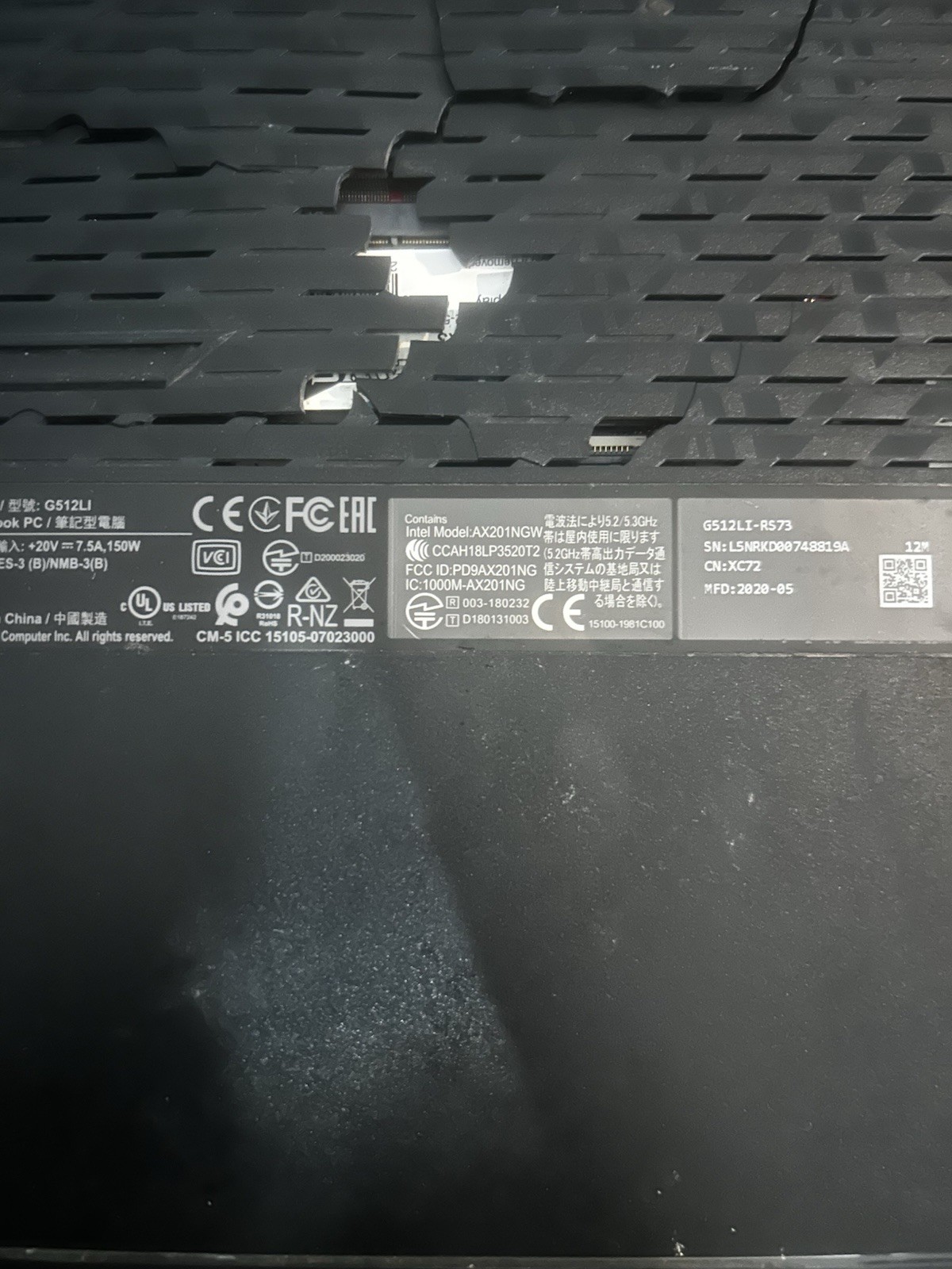 ASUS ROG Strix G15 G512LI i7 GTX 1650Ti –Powers On No Display – For Parts