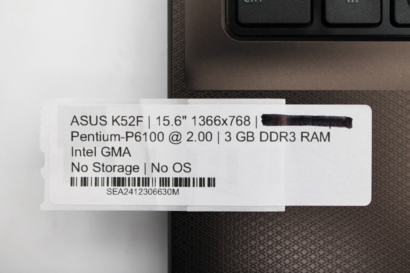 ASUS K52F Pentium-P6100@2.00GHz 3GB DDR3 NO STORAGE OR OS *USED/TESTED*