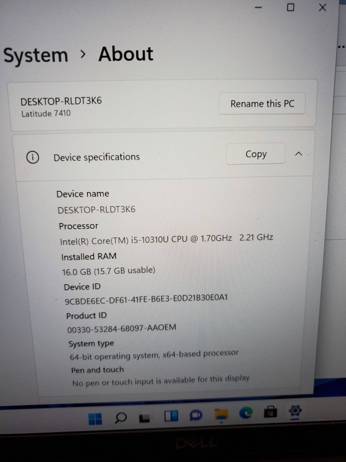 Dell Latitude 7410 14″ Laptop i5-10310U 1.7GHz 16GB RAM 256GB SSD Win11 #69