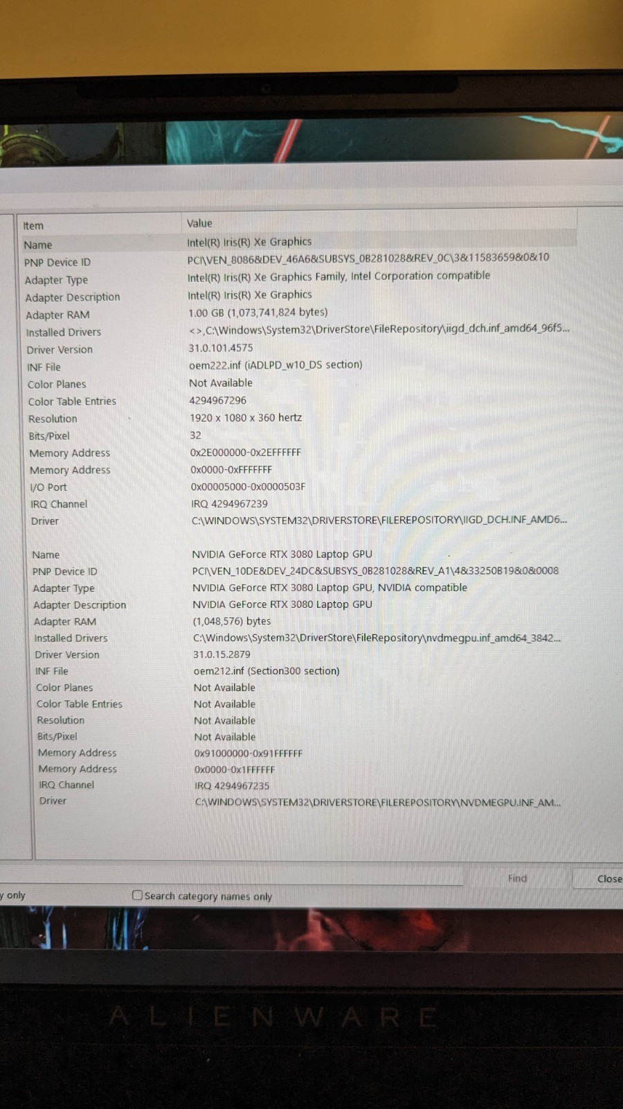 Alienware x17 R2 Laptop 17.3in NVIDIA GeForce 3080RTX Intel i9 12th Gen 32GBRAM