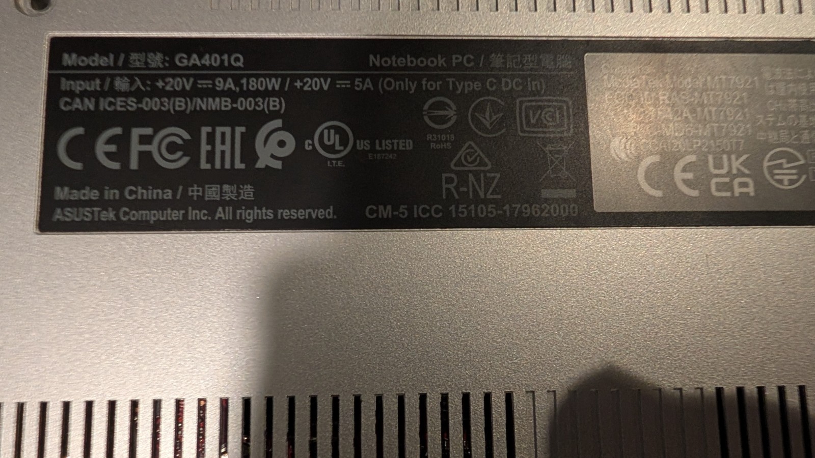 NOT WORKING: Asus ROG Zephyrus G14 GA401Q 14″ Ryzen 9 5900HS 16GB RAM RTX 3060