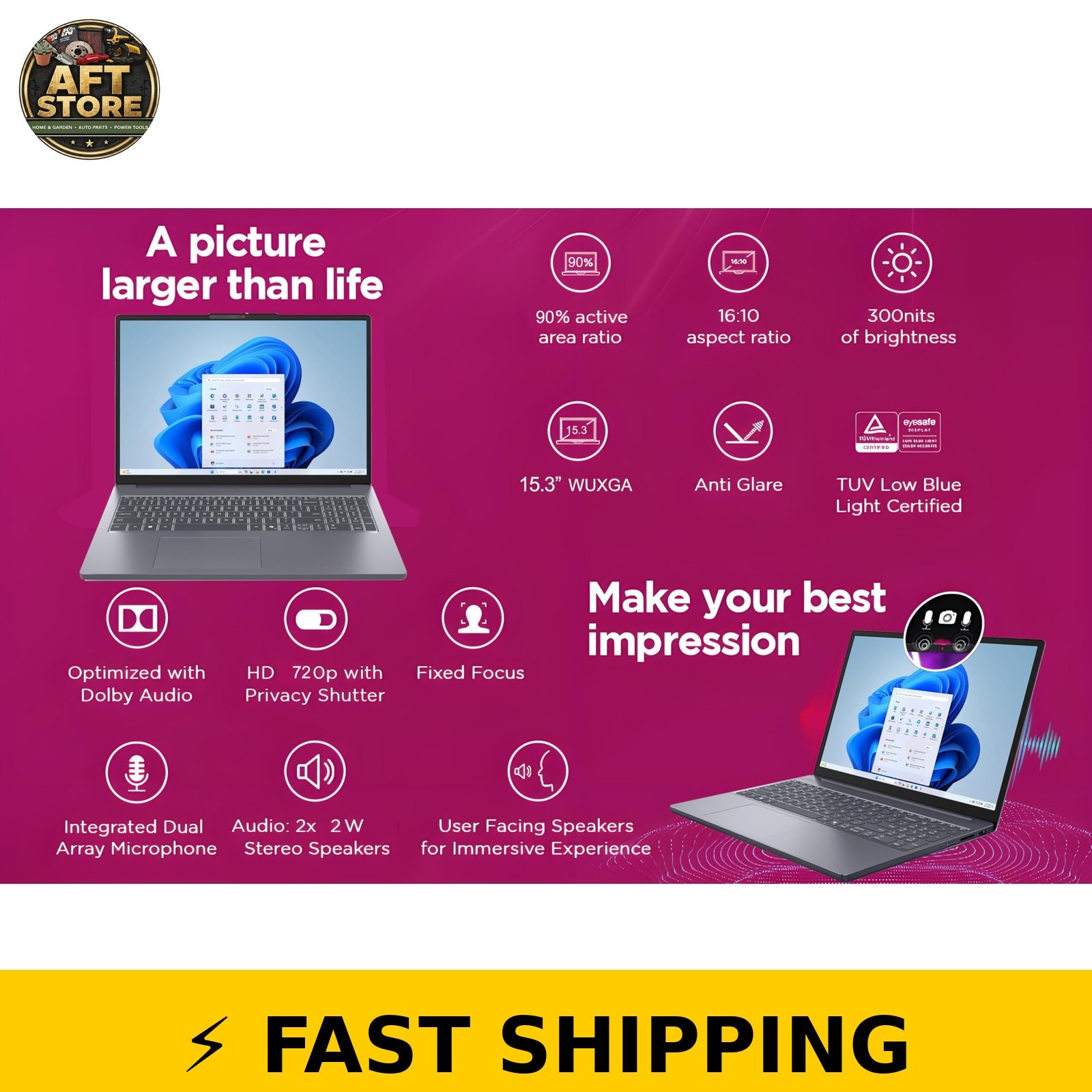 Lenovo IdeaPad Slim 3 Laptop, 15.3″ WUXGA, Intel i5-13420H, Luna Grey