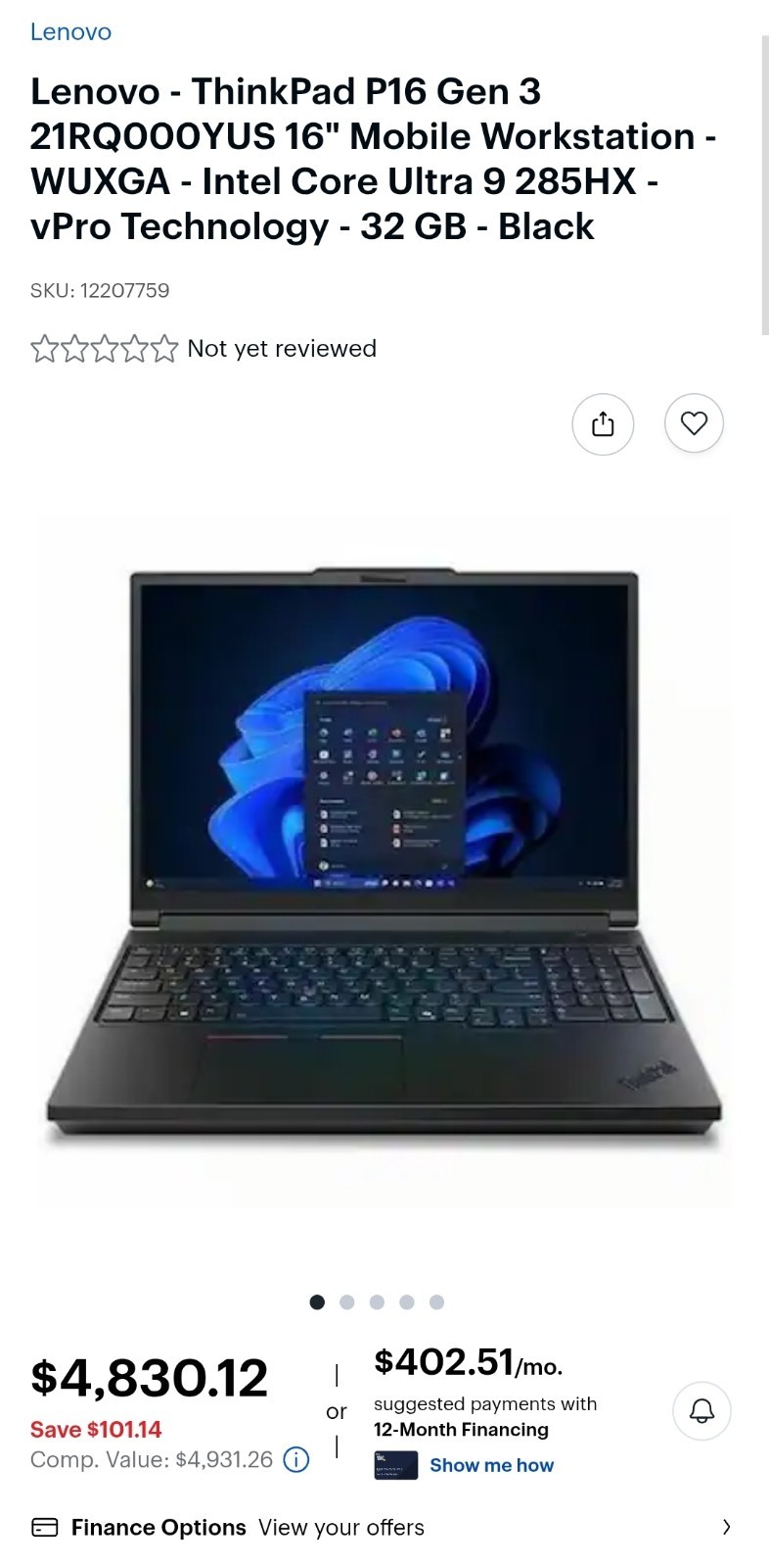 Lenovo ThinkPad P16 Gen 3 16″ Ultra 9 285HX 32GB 1TB SSD RTX PRO 2000 Blackwell