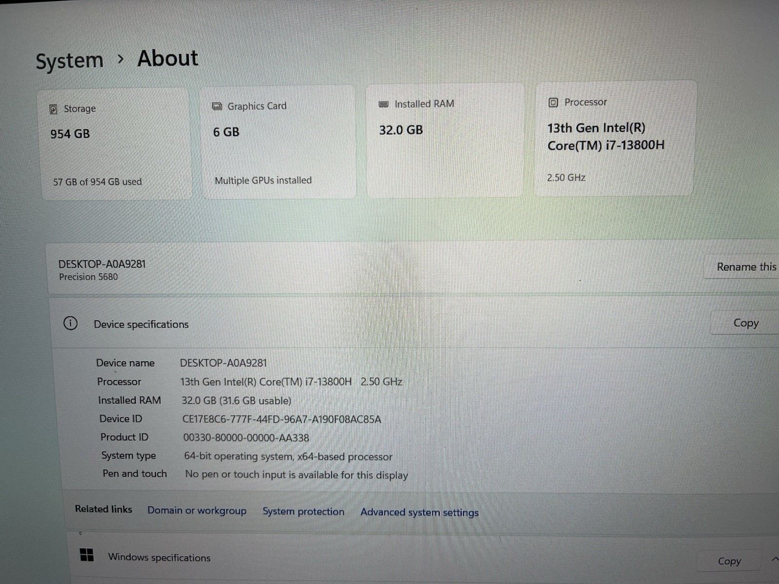 Dell Precision 5680 16″ i7-13800H 32GB RAM 1TB SSD RTX A1000 Win11 Pro