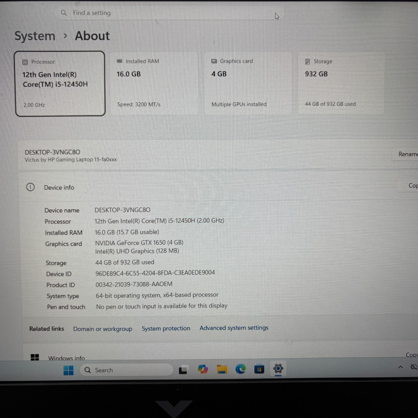 HP Victus 15 Gaming Laptop 15-fa0031dx Intel Core i5-12450H 8GB RAM 512 GB SSD