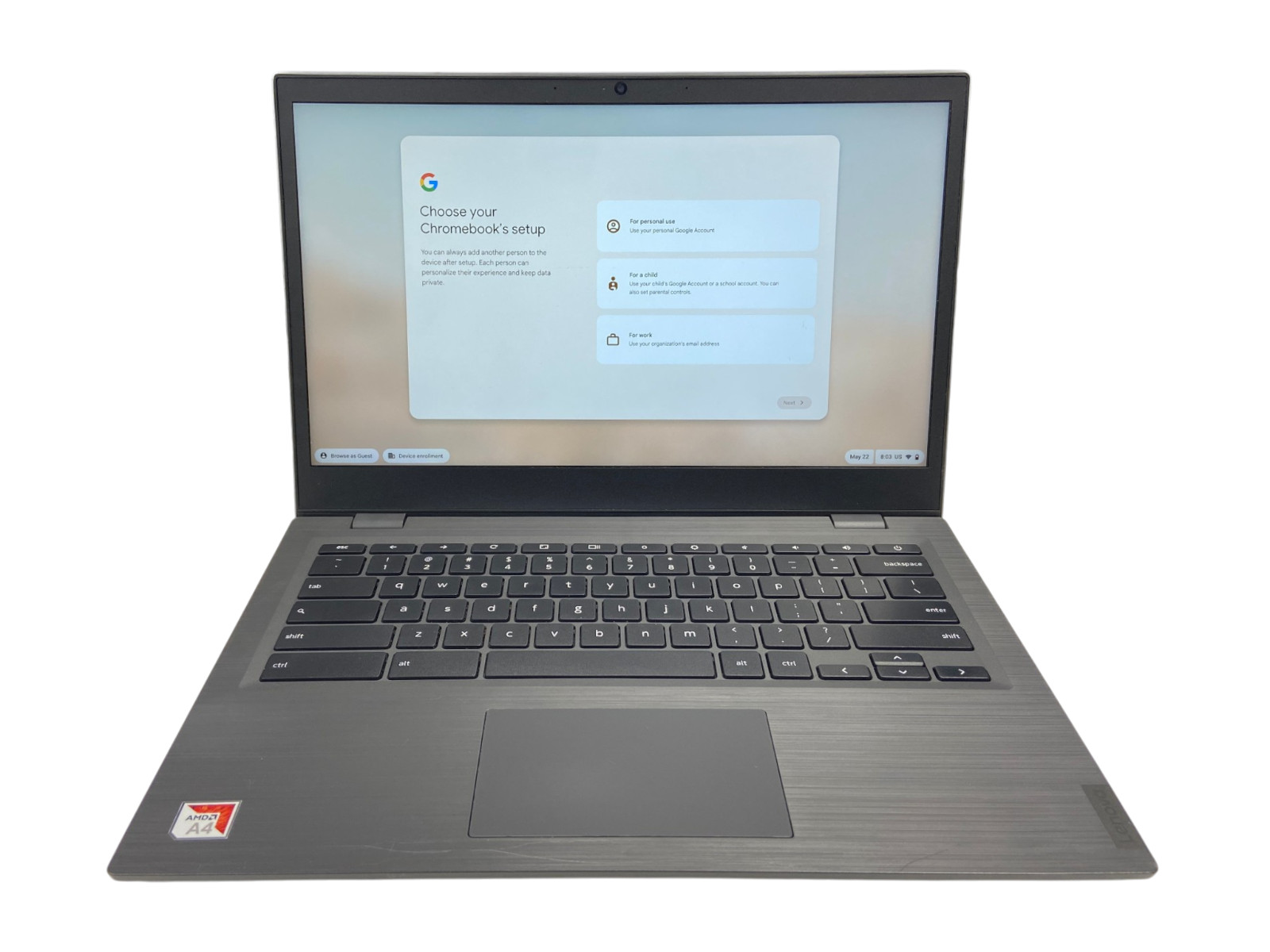 Lenovo 14e 81MH TouchScreen Chromebook AMD A4-9120C 1.6Ghz 4GB RAM 32GB 14″ Gray
