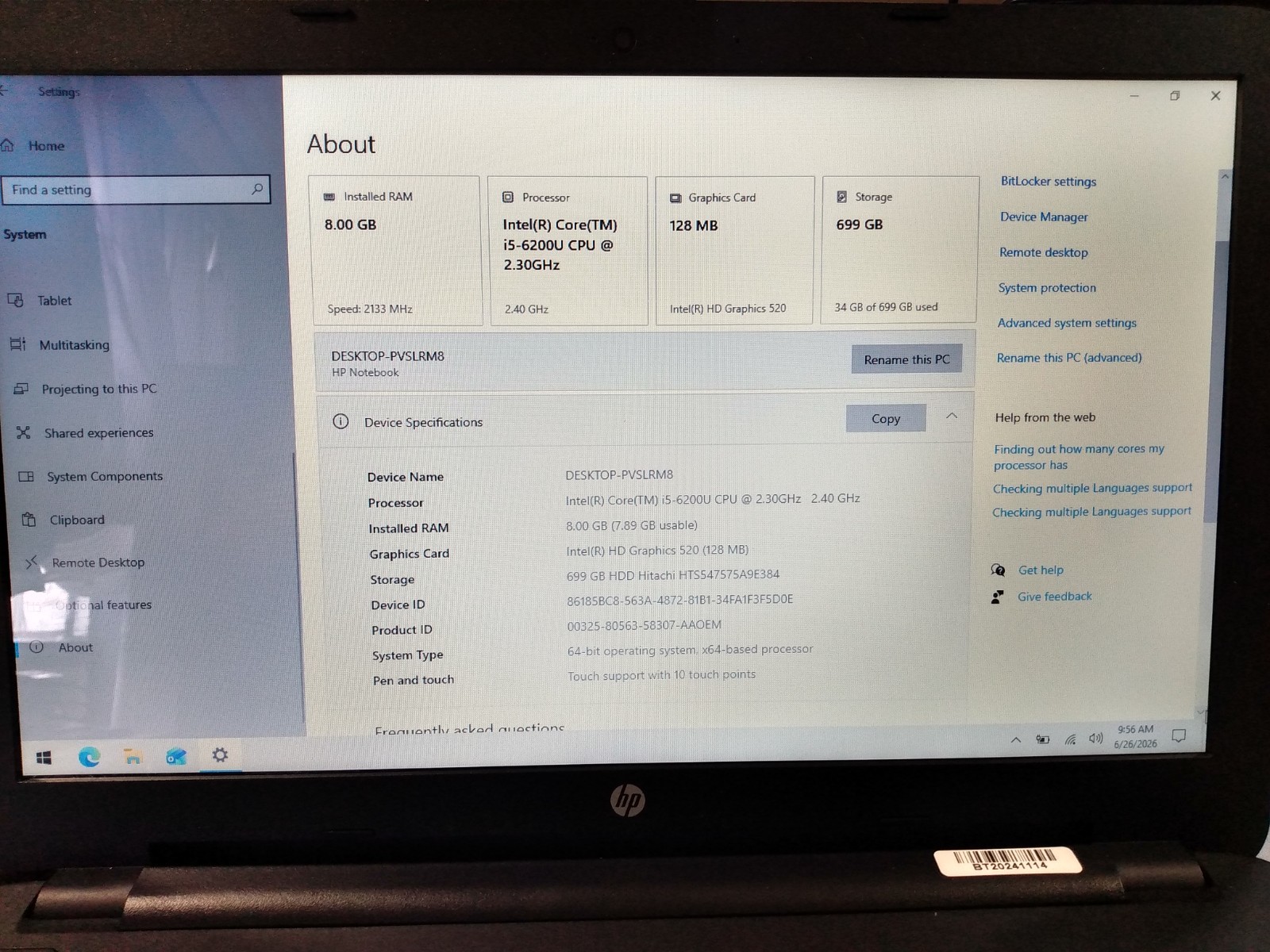 Hp 15-AF141dx laptop windows 10