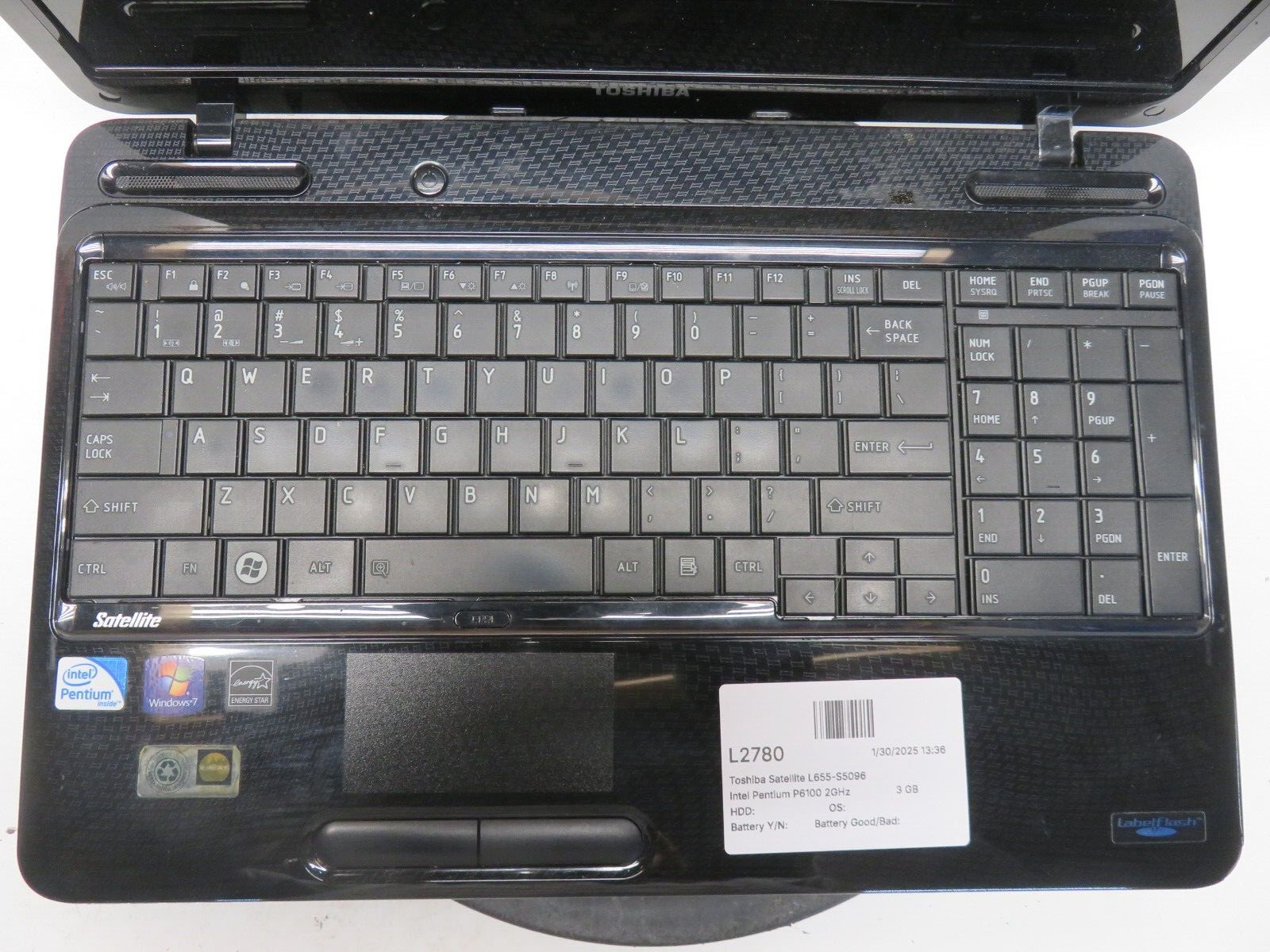 Toshiba Satellite L655-S5096 Intel Pentium P6100 2GHz 3 GB NO HDD No Batt