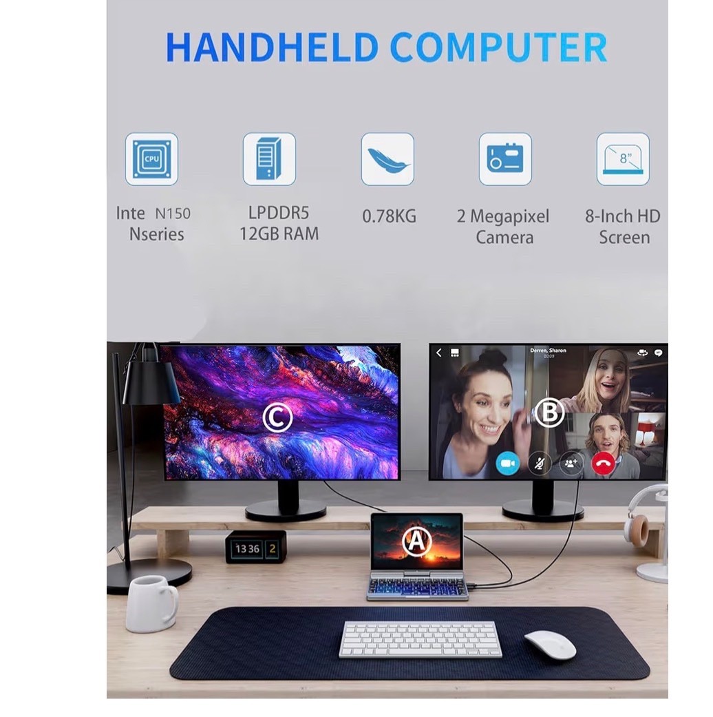 8 Inch 2-in-1 Mini Laptop Tablet PC,N150 (Up to 3.6GHz), 12GB LPDDR5 RAM, 512GB