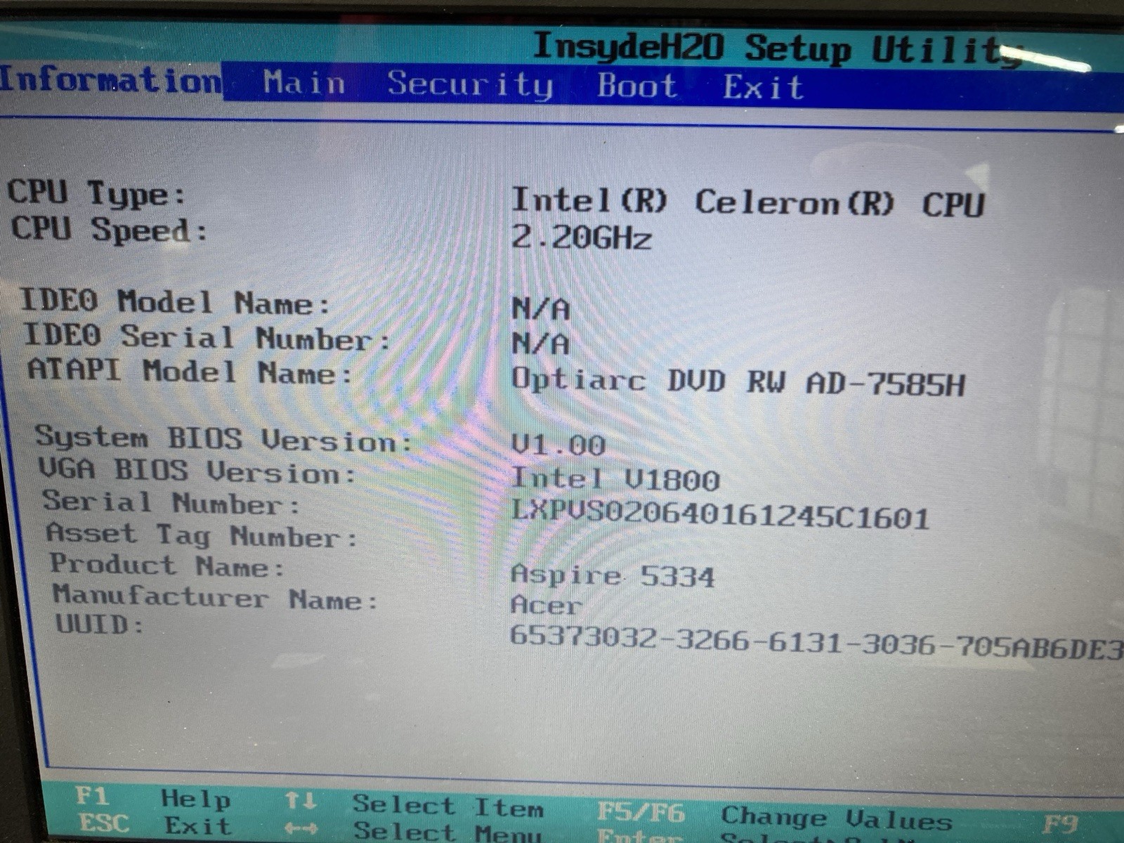 ACER Aspire 5334 Laptop Intel Celeron 900 2.20GHz 3GB RAM No HDD – Boot to BIOS