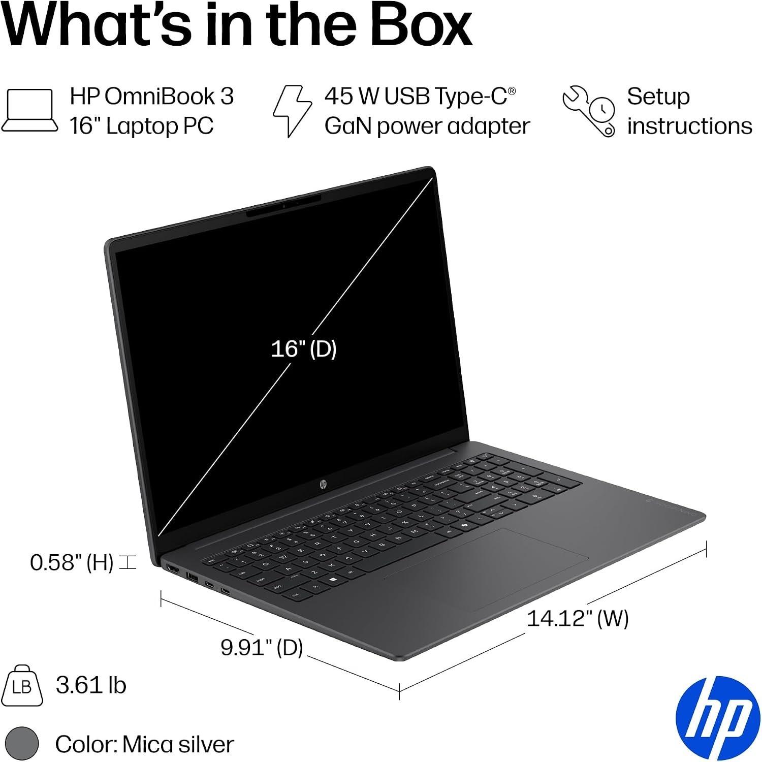 New Sealed Box – HP OmniBook 3 16″ Laptop PC, Touchscreen, Ryzen 3, 8GB, 256GB
