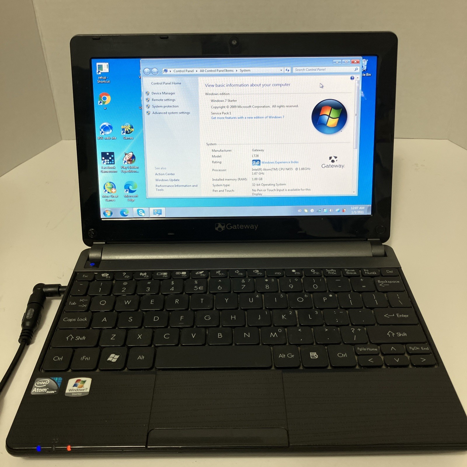Gateway ZE6 10.1″ Netbook Laptop Windows 7 1.66Ghz 1GB Ram **NO CHARGER