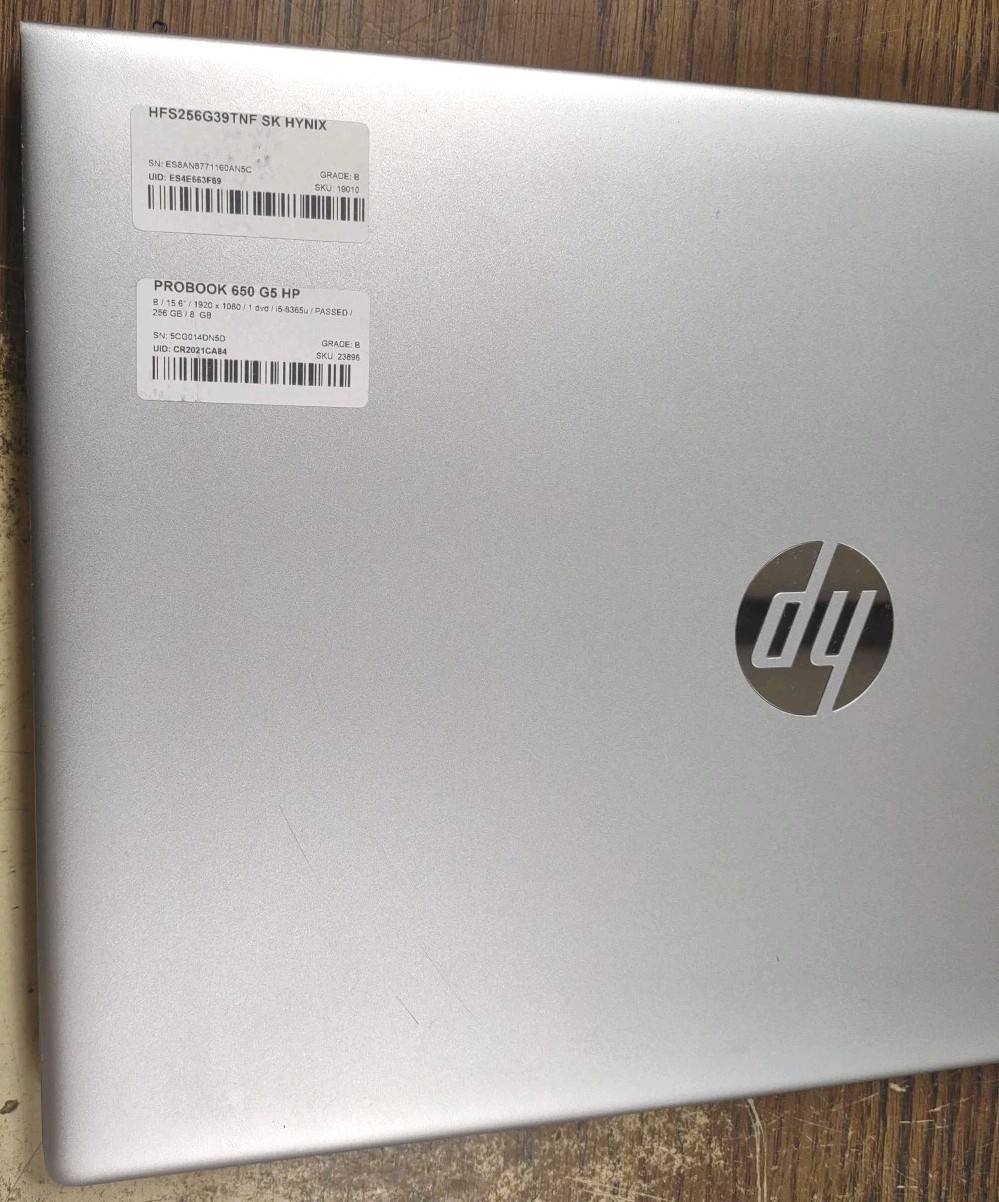 HP ProBook 650 G5 15.6″ W/ Intel i5-8365U @ 1.6GHz, 8GB, 256GB.