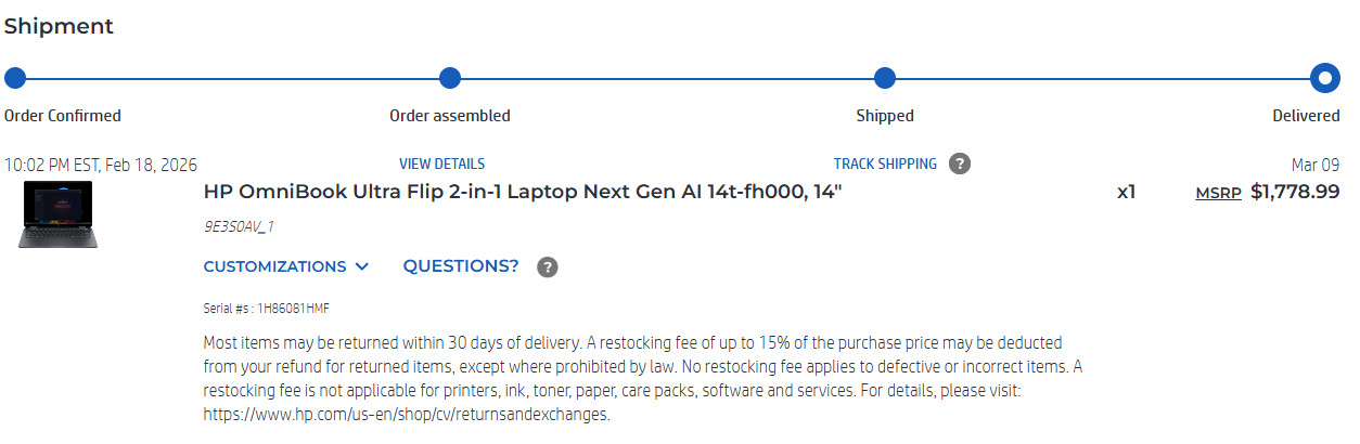 HP Omnibook Ultra Flip 14″ 2.8K Touch Intel Ultra 7-258V 32GB 1TB SSD W11
