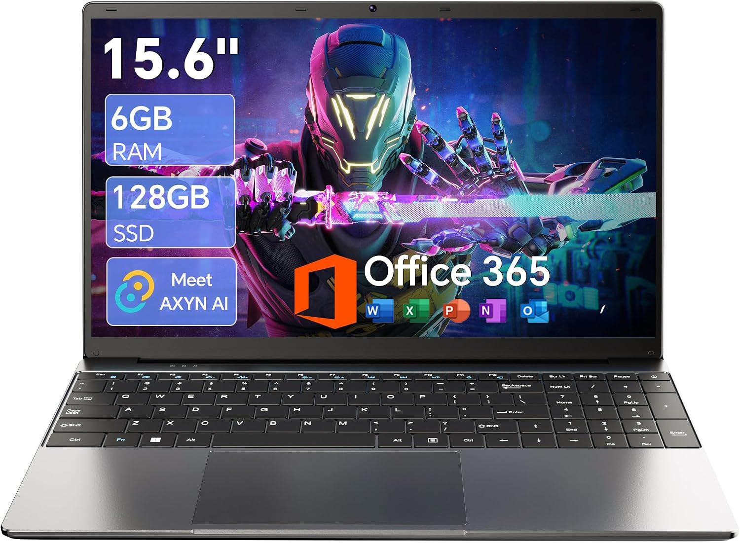 15.6 Inch Laptop with AI, Office 365, 6GB RAM 128GB SSD, Quad-Core Processor, Wi