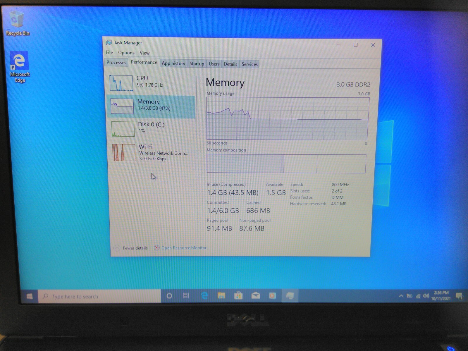 Dell E6400 14″ WXGA Laptop Intel P8700 2.53GHz 3GB RAM 128GB SSD Wifi Win 10 Pro