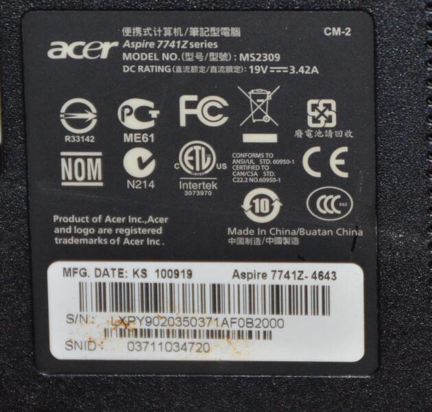 Acer Aspire 7741 Laptop__Intel Pentium CPU P6100 @ 2.00 GHz_3GB RAM_320GB HDD.