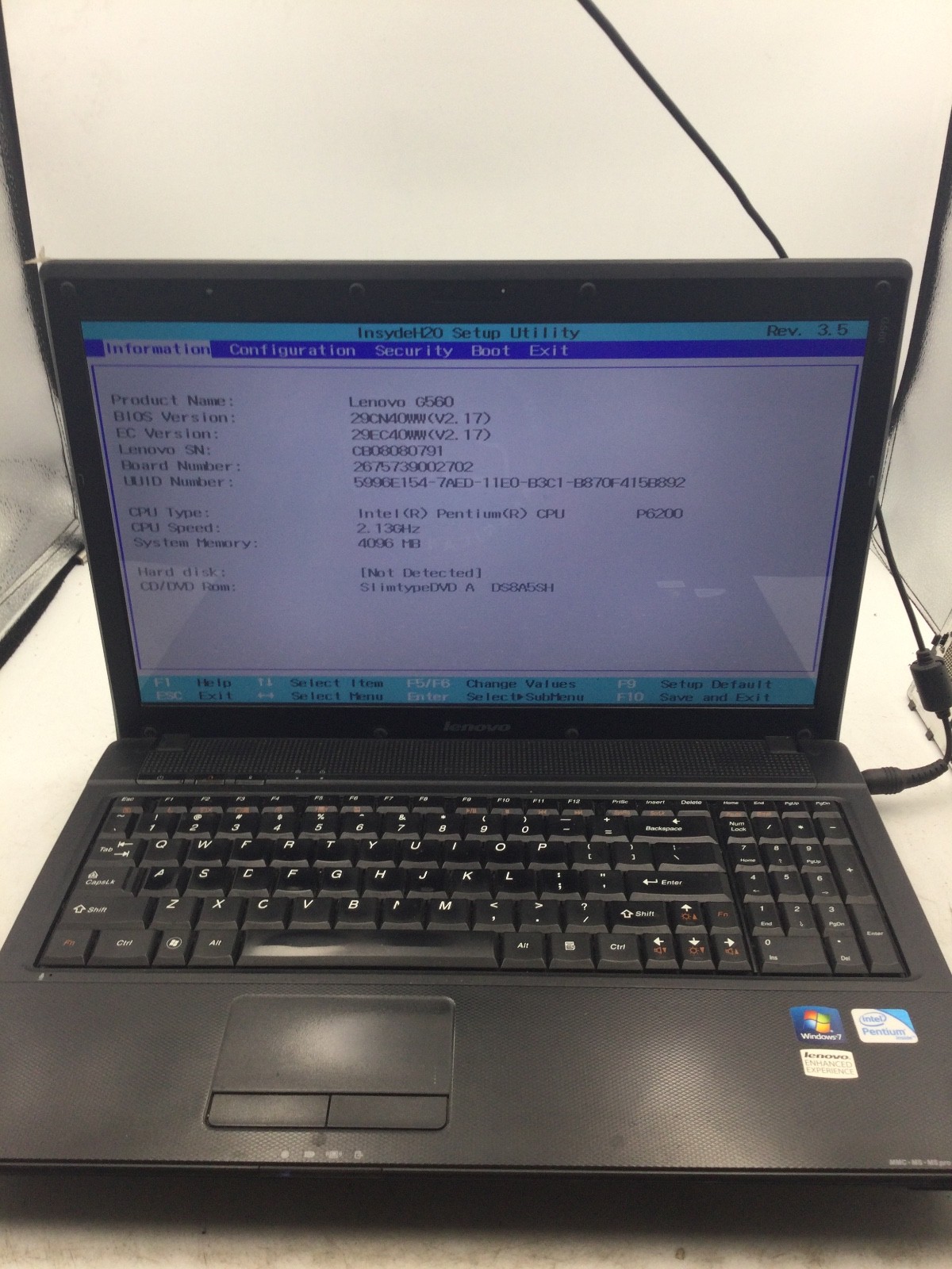 LENOVO G560 – BOOTS TO BIOS – NO RAM – INTEL PENTIUM P6200 -READ BELOW – BB