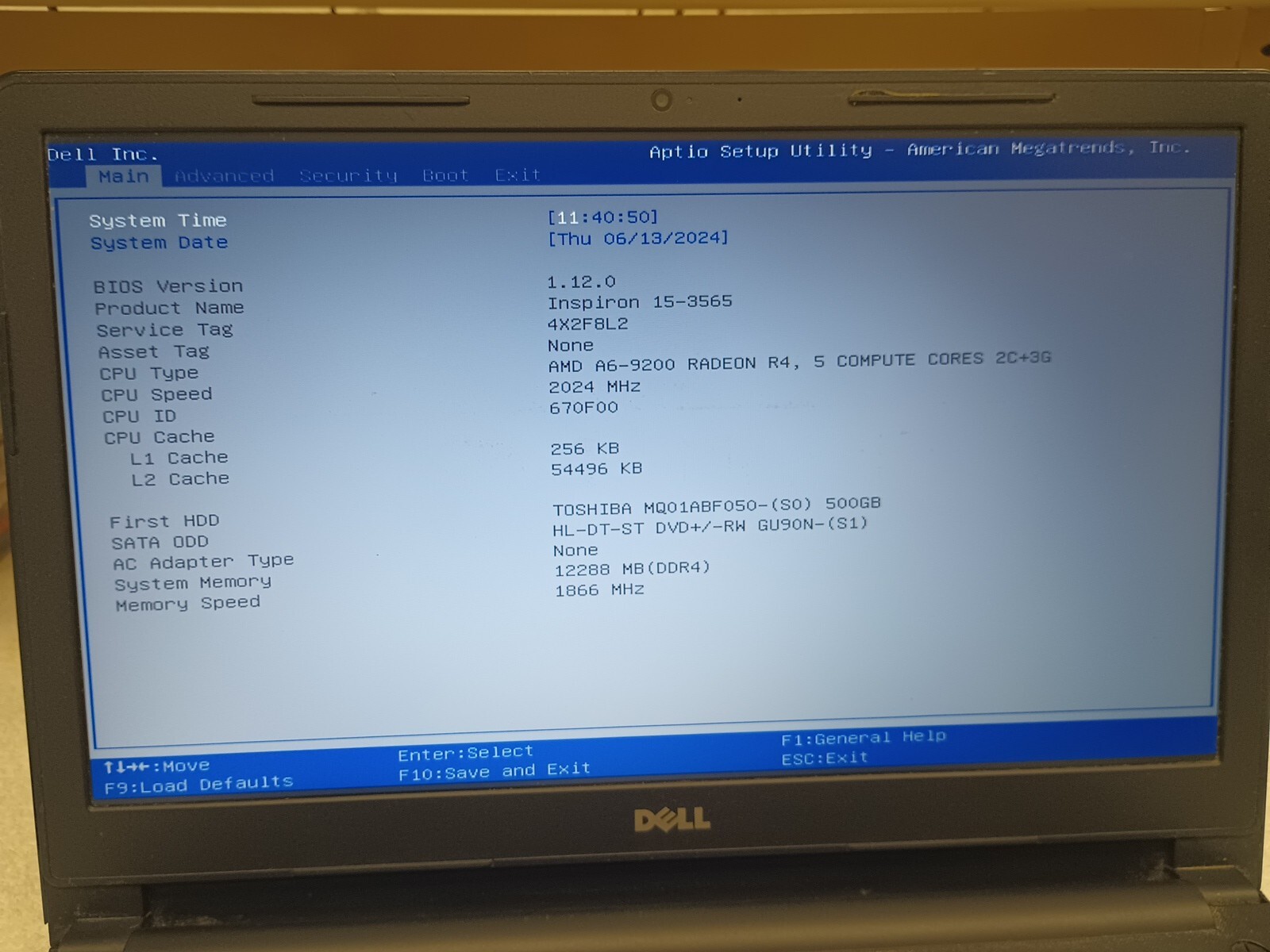 Dell Inspiron 15-3565 AMD A6-9200 R4 5 Cores (2C+3G) @ 2.0 GHz (No HDD No Ram)