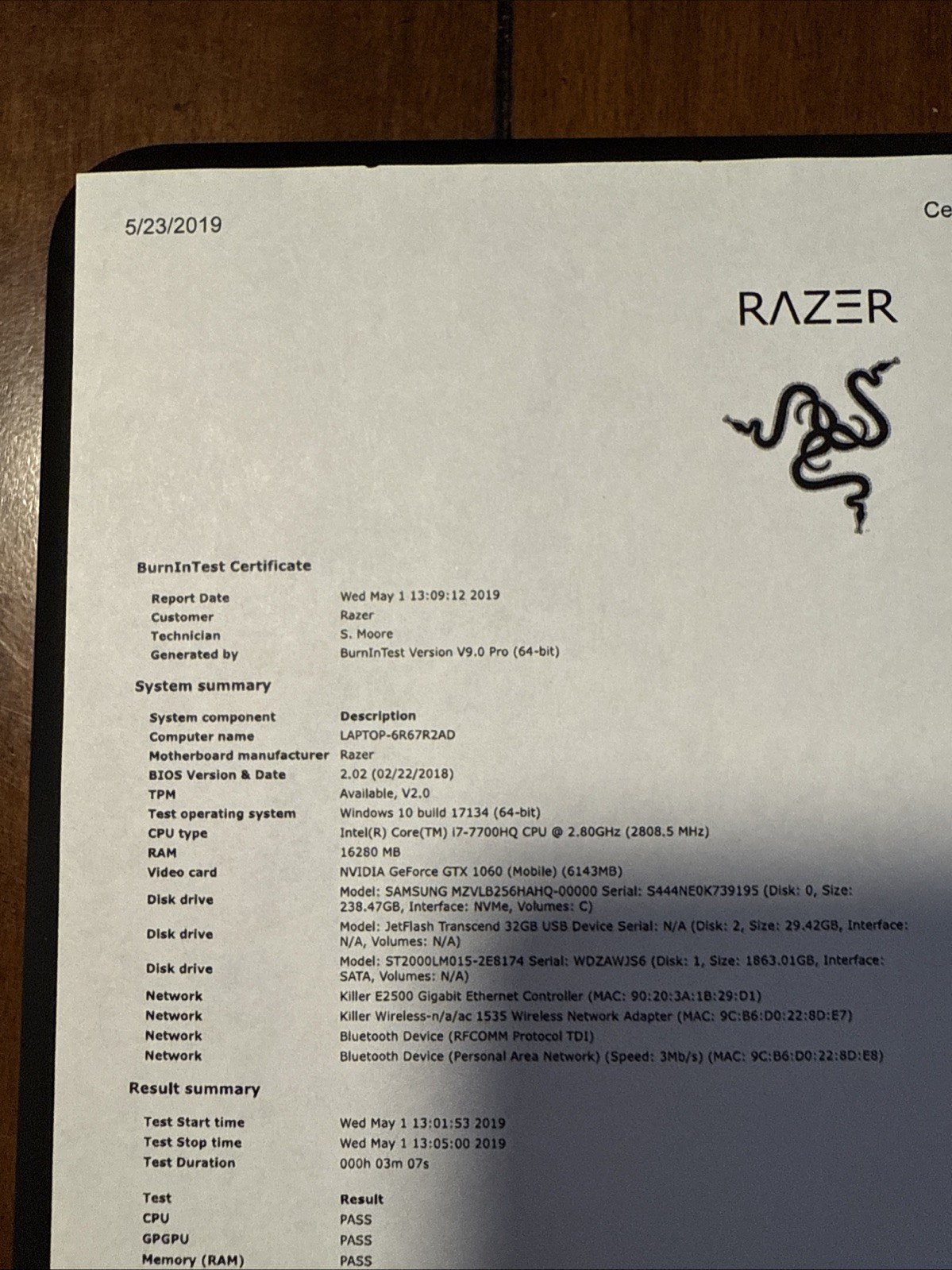 Razer Blade Pro 17” – i7-7700HQ, GTX1060 (2017) AS/IS – No Returns PARTS ONLY