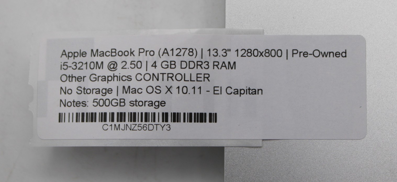 Apple Macbook Pro (A1278) 13.3″ i5-3210M 4GB RAM 500GB *USED/TESTED*