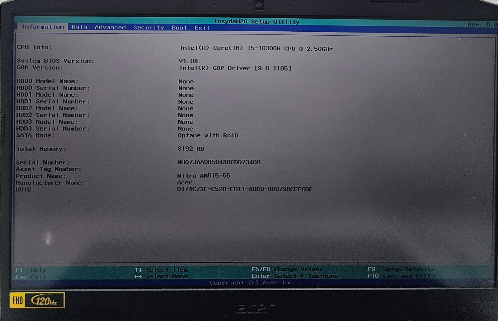 Acer Nitro 5 AN515-55-54Q0 Laptop Intel Core i5-10300H 8GB Ram NO HD/OS (FL)