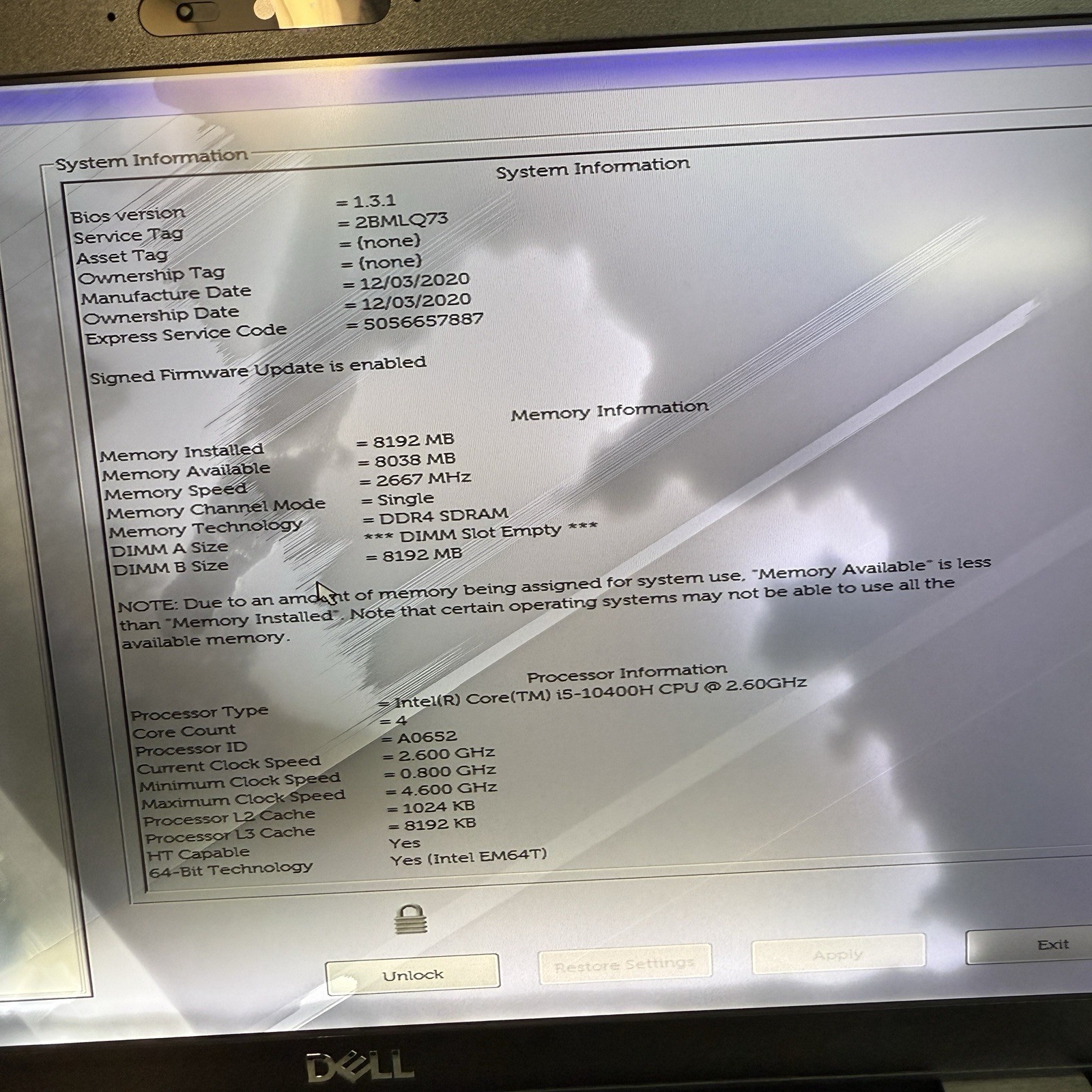 Dell Latitude 5411 14″ Intel i5-10400H Parts Repair No BATT RAM HDD -READ! – L49