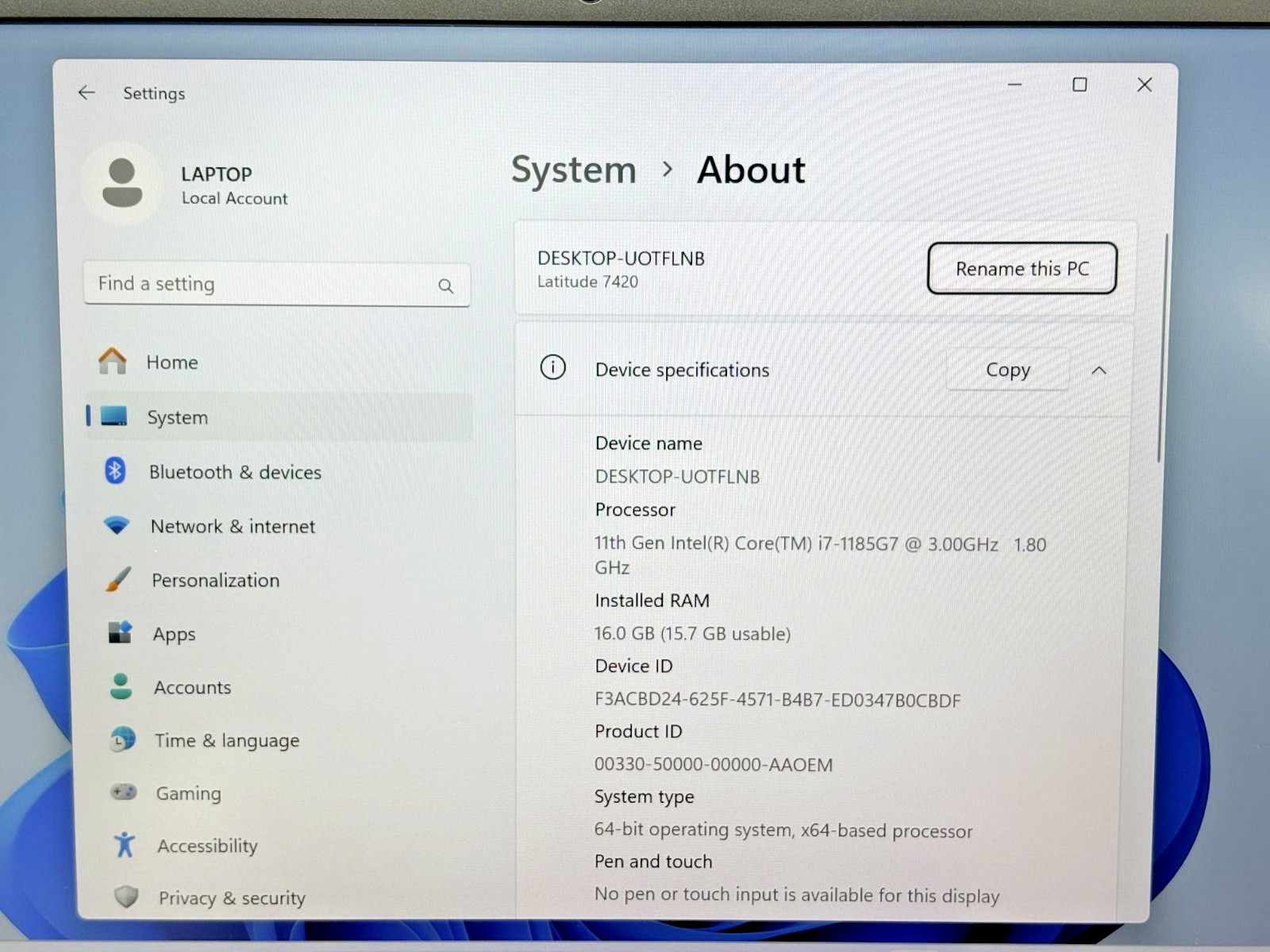 Dell Latitude 7420 Intel i7-11th Gen 3.00GHz 16GB RAM 256GB SSD Windows 11 Pro*