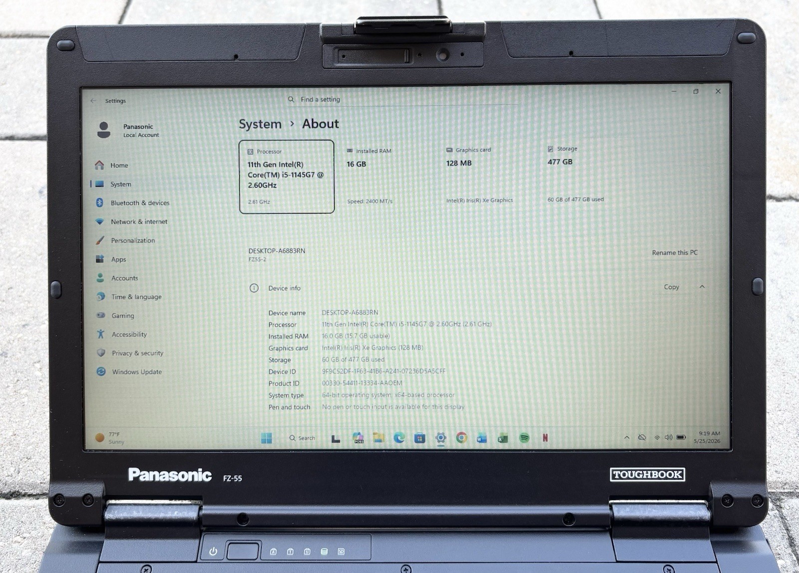 PANASONIC FZ-55 Toughbook Laptop i5-1145G7 16GB 512GB 2.60GHz Win 11p 420 Hours