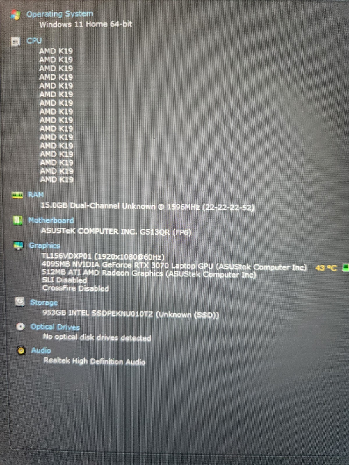 2021 ASUS ROG STRIX G15 15.6” (AMD Ryzen 9 5900HX RTX 3070 16GB RAM 1 TB SSD)