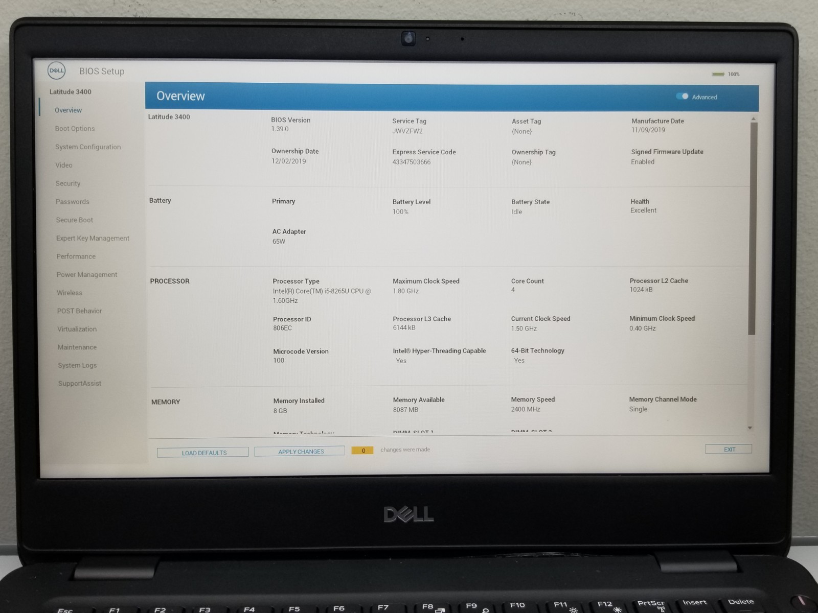 Dell Latitude 3400 14″ FHD i5-8265U 1.6GHz 8GB RAM 256GB NVMe Win 11 Pro WiFi BT