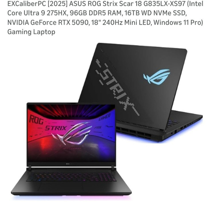 ASUS ROG Strix Scar Gaming 18” (16TB SSD Intel Core ultra 9) 96GB RTX 5090 Plus