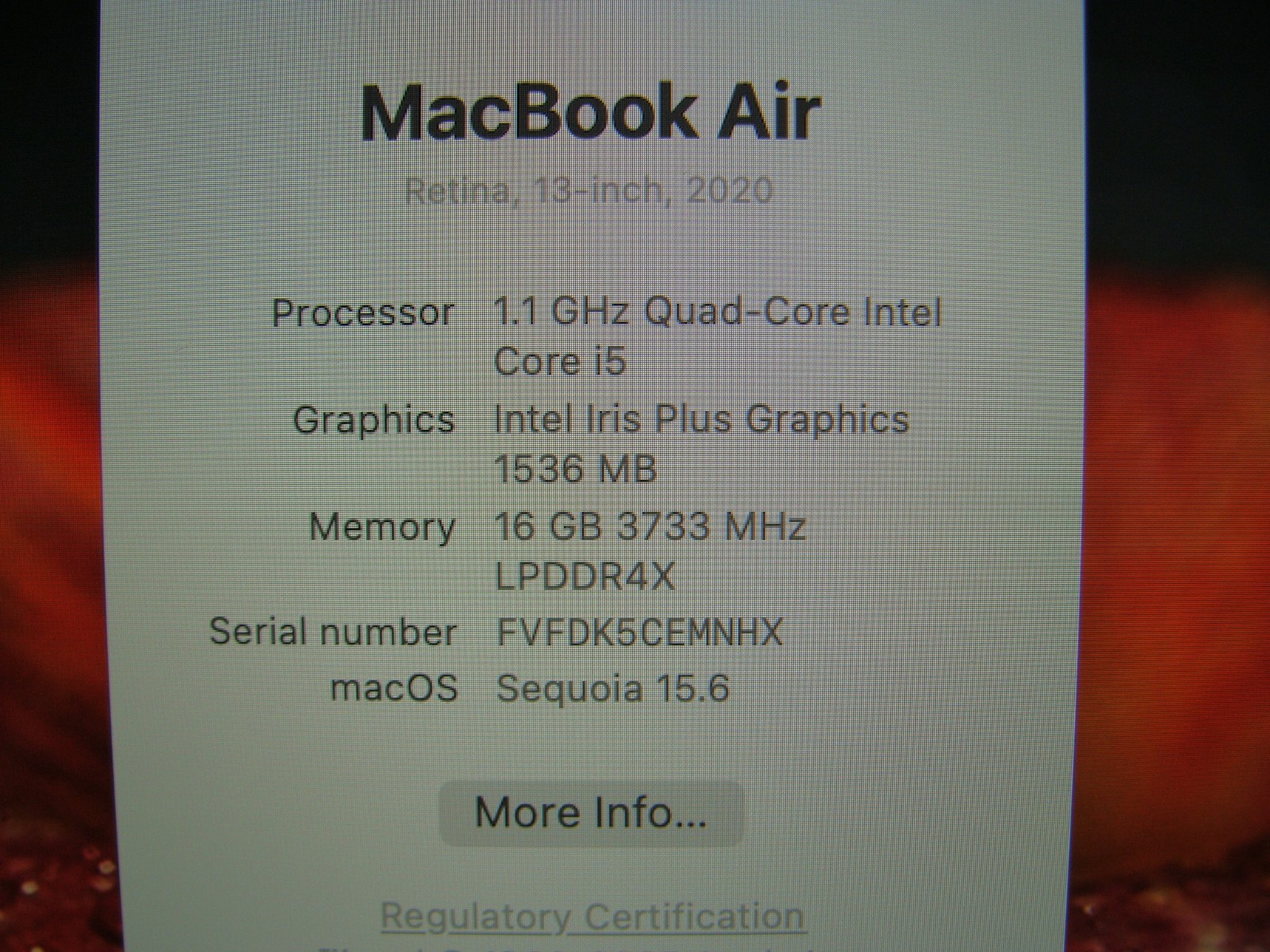 Apple MacBook Air 13.3″ A2179 2020 i5-1030NG7 1.1GHz 16GB 256GB Sequoia MVH2LL/A