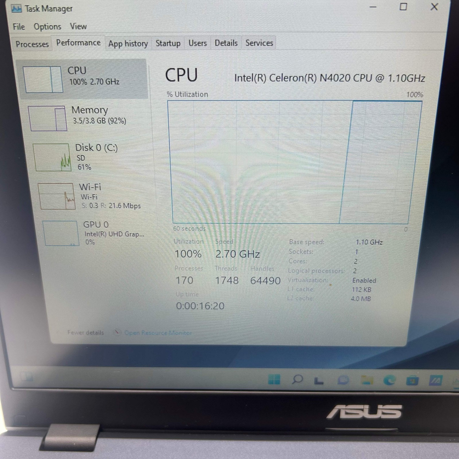 Asus 14″ Laptop Intel Celeron N4020 4GB RAM 64GB E410M *READ*