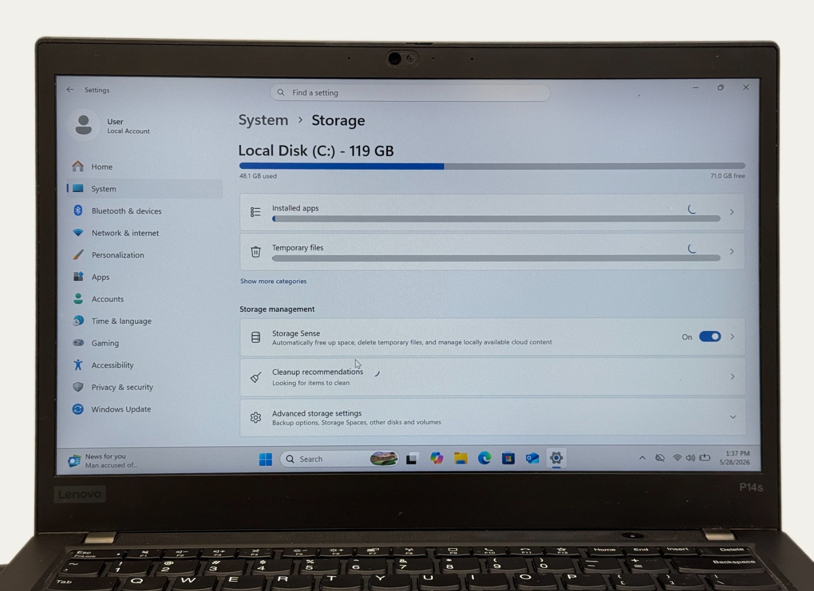 Lenovo Thinkpad P14s Gen 1 i5-10310U 1.7GHz 16GB RAM 128GB SSD BH: 88%