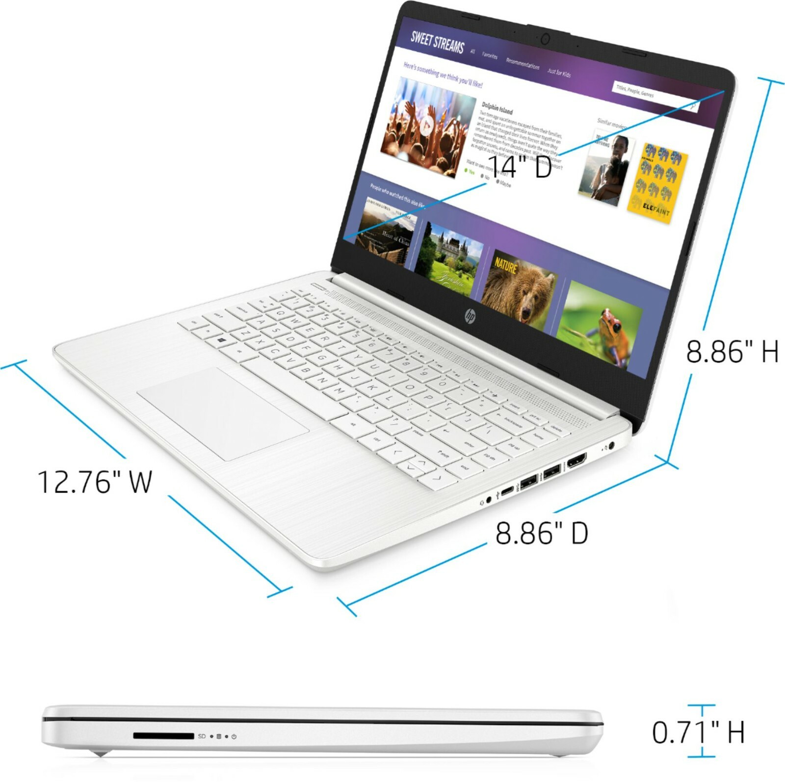 Newest HP 14” Laptop Intel Dual Core CPU 8GB RAM 128GB (64+64) (White)