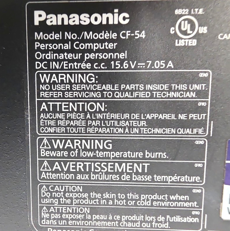 Panasonic CF-54| Intel Core i5-6300U 2.40GHz| 4GB RAM| No HDD| No OS| 1080 Hours